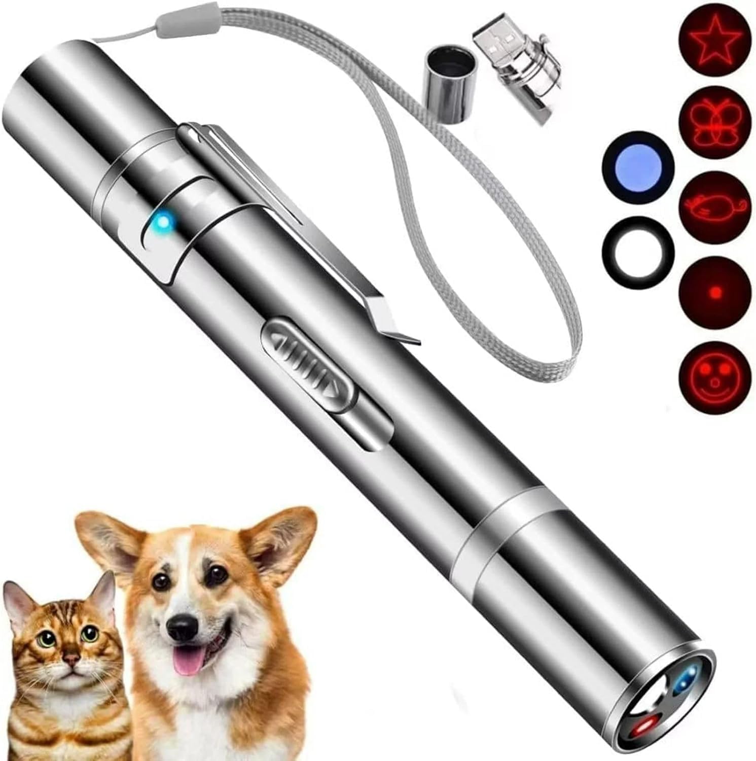 Laser Pointer, Bird Toys for Indoor Birds, Bird Laser Toy, Red Dot LED Light Pointer Interactive Toys for Indoor Birds, USB Charging, 5 Switchable Patterns