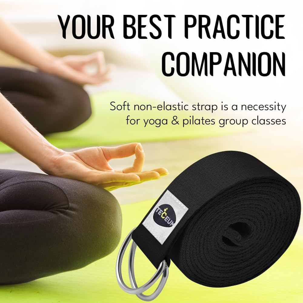 TECEUM Yoga Strap & Mat Strap – 2 IN 1 – Cotton – 6 ft 8 ft 10 ft (30+ colors) – Adjustable Non-Slip Belt for Yoga, Pilates, Stretching, Physical Therapy, Fitness & Home Workout – For Carrying Mats - Image 9