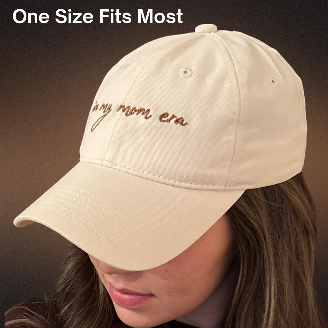 in My Mom Era Hat - Beige Baseball Cap for Moms, High Ponytail Hole, Minimalist Design, Mothers & New Mom Gifts - Image 3