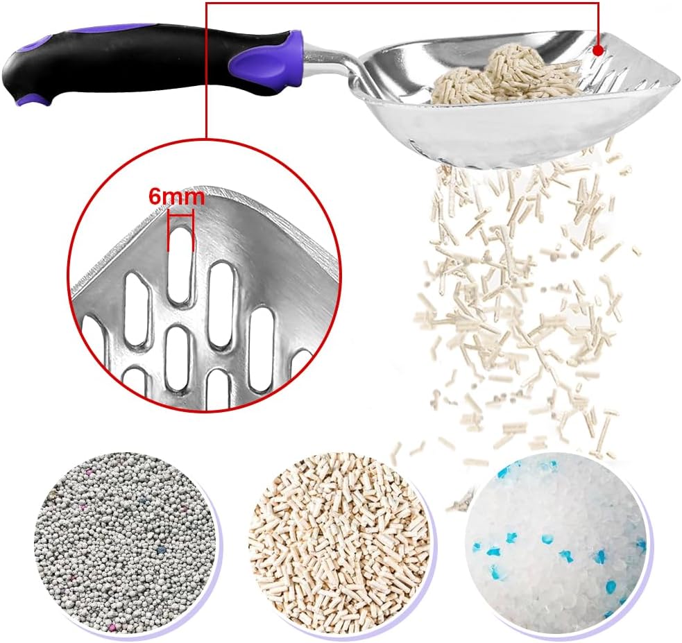 Cat Litter Scoop-Metal Cat Scooper-Long Handle Scoop,Cat Scooper-Poop Sifting-Mesh Shovel-Suitable for Cat Litter Box (Purple) - Image 3