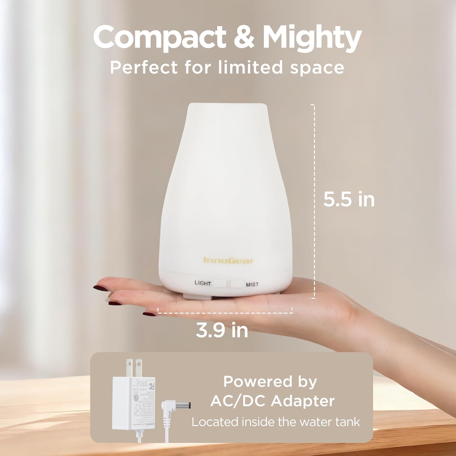 InnoGear Essential Oil Diffuser, Ultrasonic Diffusers for Home Aromatherapy Humidifier for Bedroom Room 7 Colors LED 2 Mist Mode Auto Off, Basic White - Image 2