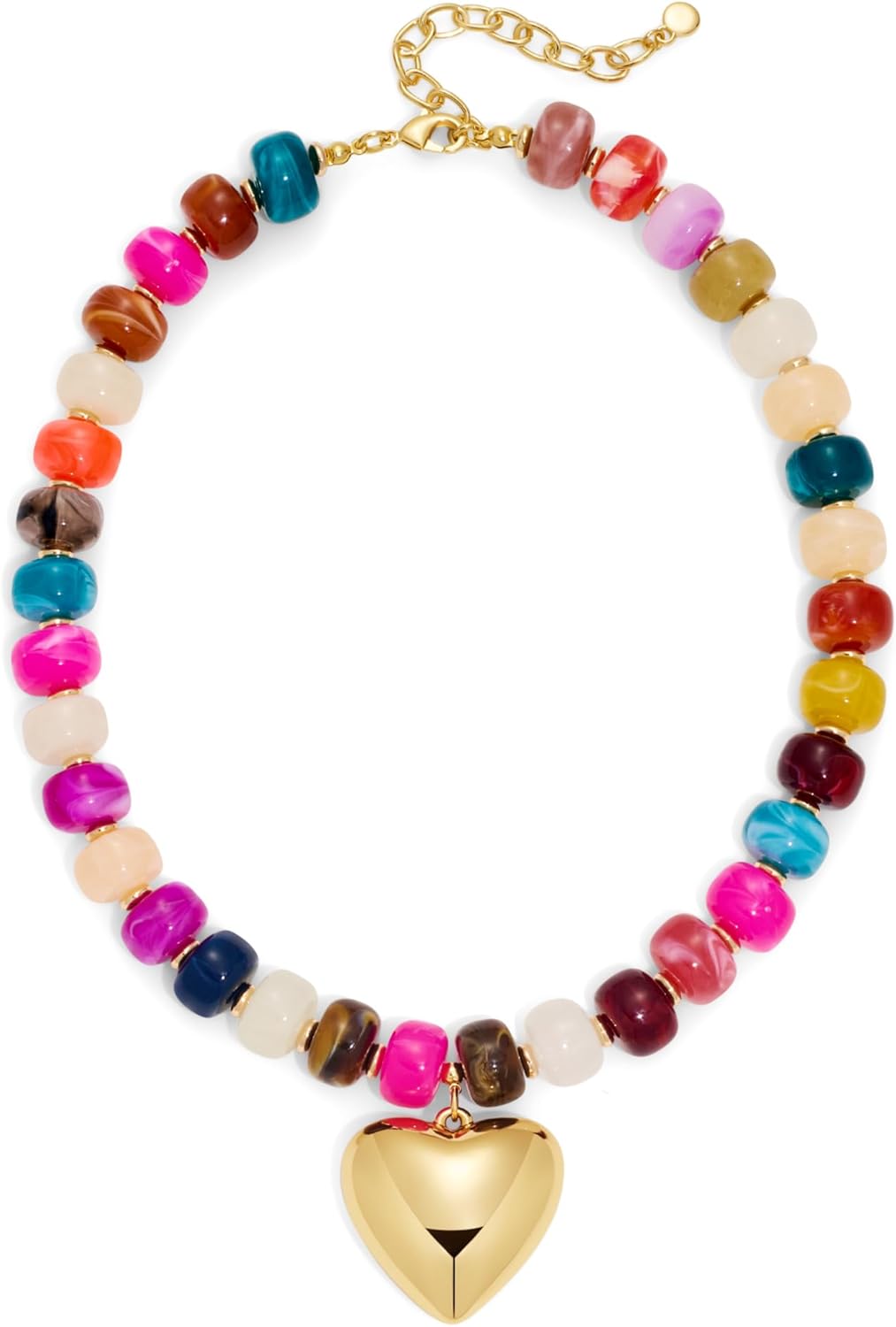 Mothers Day Gifts Puffy Gold Heart Necklaces For Women Chunky Beaded Necklace in Several Colorways Short Heart Choker Statement y2k NecklaceSummer Beach Jewelry Gift