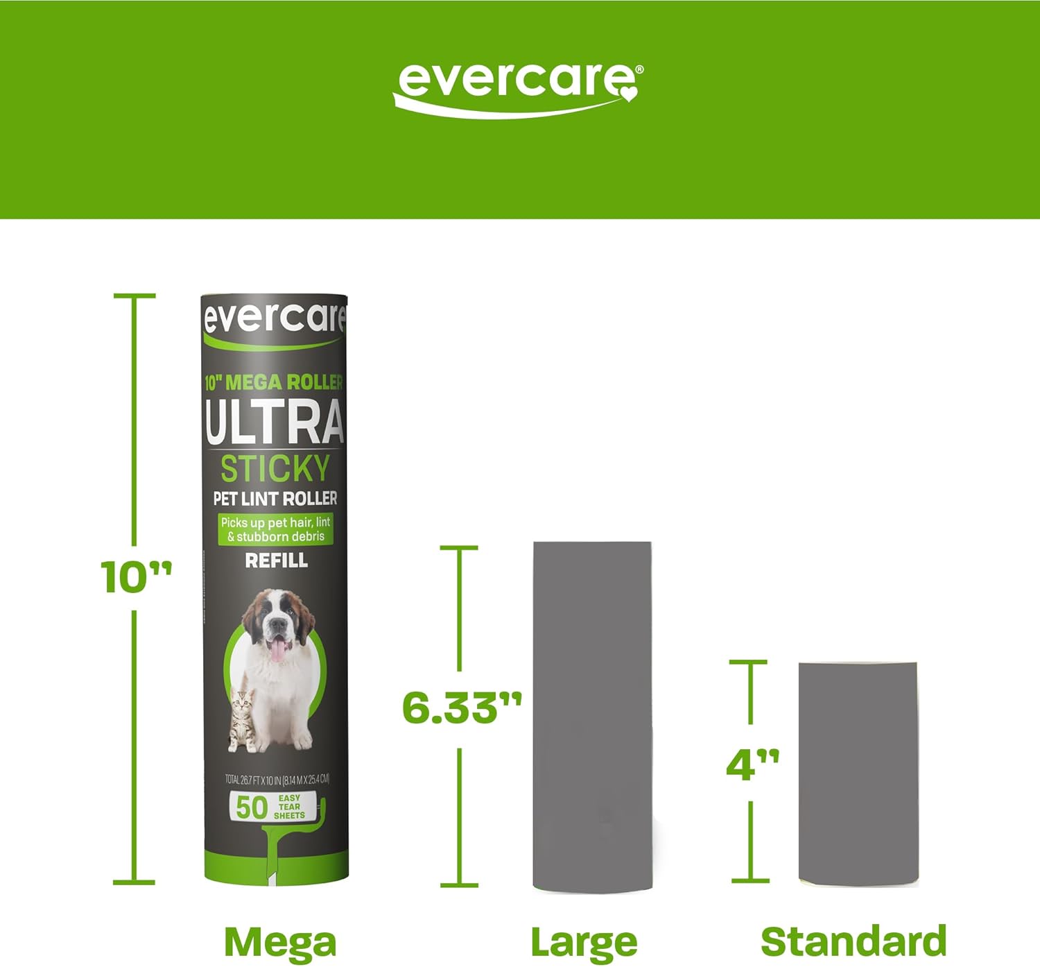 Evercare Pack of 3 All-Purpose Pet Mega Oversized Lint Roller Refills, 50 Sheets Each - Image 2