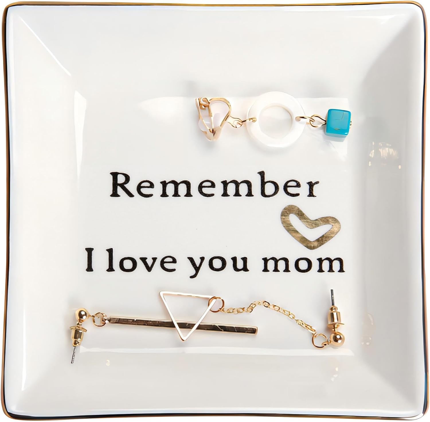 HOME SMILE Ceramic Ring Dish Jewelry Tray-Mom Gifts, Remember I Love You Mom - Birthday, Mother's Day, Christmas Gifts for Mom