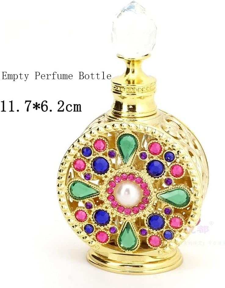 Leadigol 10ML Dubai Arabic Style Rhinestone Empty Perfume Bottle,Refillable Empty Perfume Portable Cosmetic Container Alloy Golden Essential Oil Jar (no perfume in bottle) - Image 2