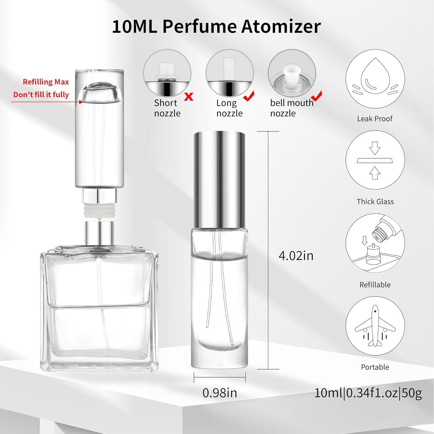 MUB 10ml Perfume Travel Refillable Atomizer Bottle Glass Unique Top-Filling Leak-Proof Spray Bottle Atomizer Sprayer for Perfume Cologne Mini Travel Size Empty Pocket Portable - Image 2