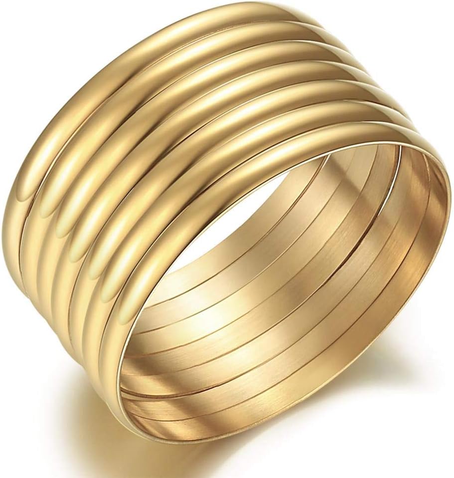 Castillna 14K Gold Plated Gold Bangle Bracelets for Women Christmas Birthday Gifts, Set of 7 Pieces