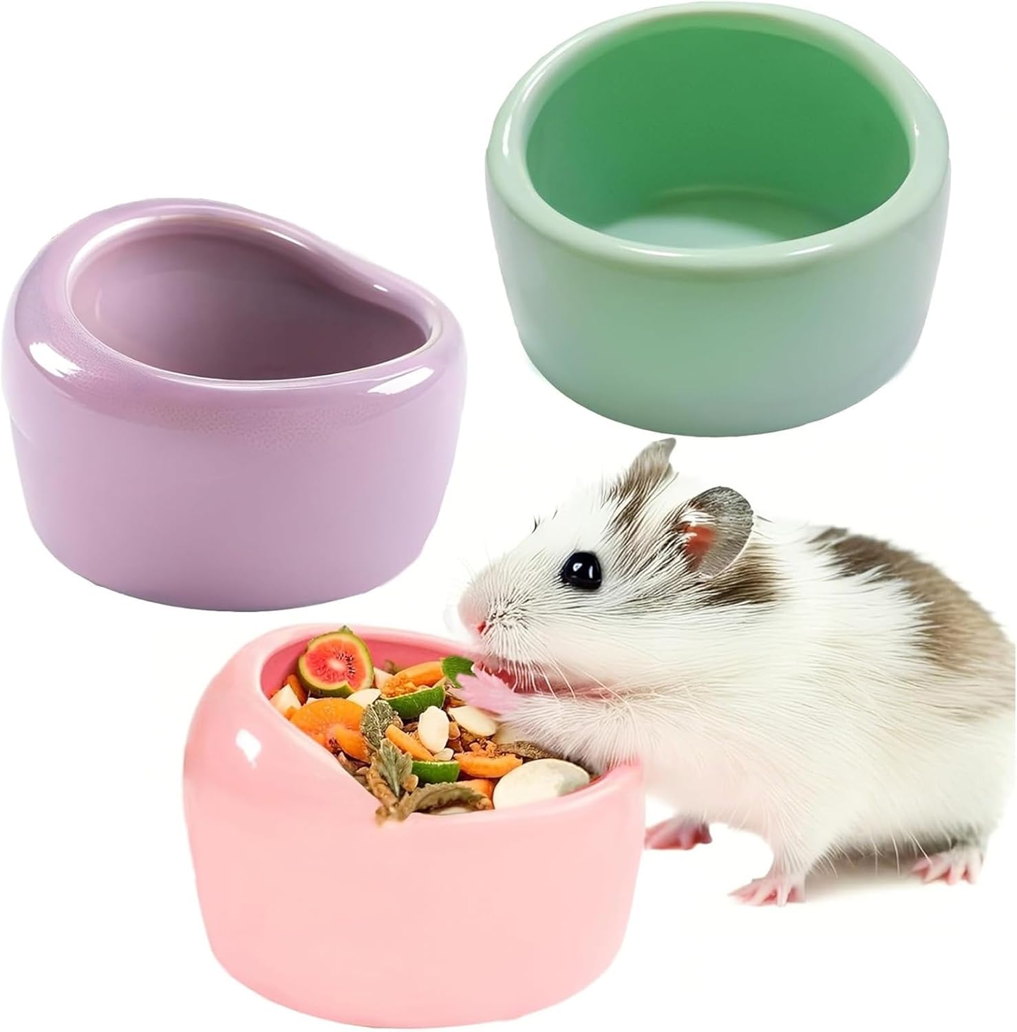 JSLZF Ceramic Hamster Bowl Small Rat Food Bowl Hamster Dish Prevent Knocking Over, Food Splashing and Chewing Feeding Dish for Gerbil Chinchilla Rat (3 PCS)