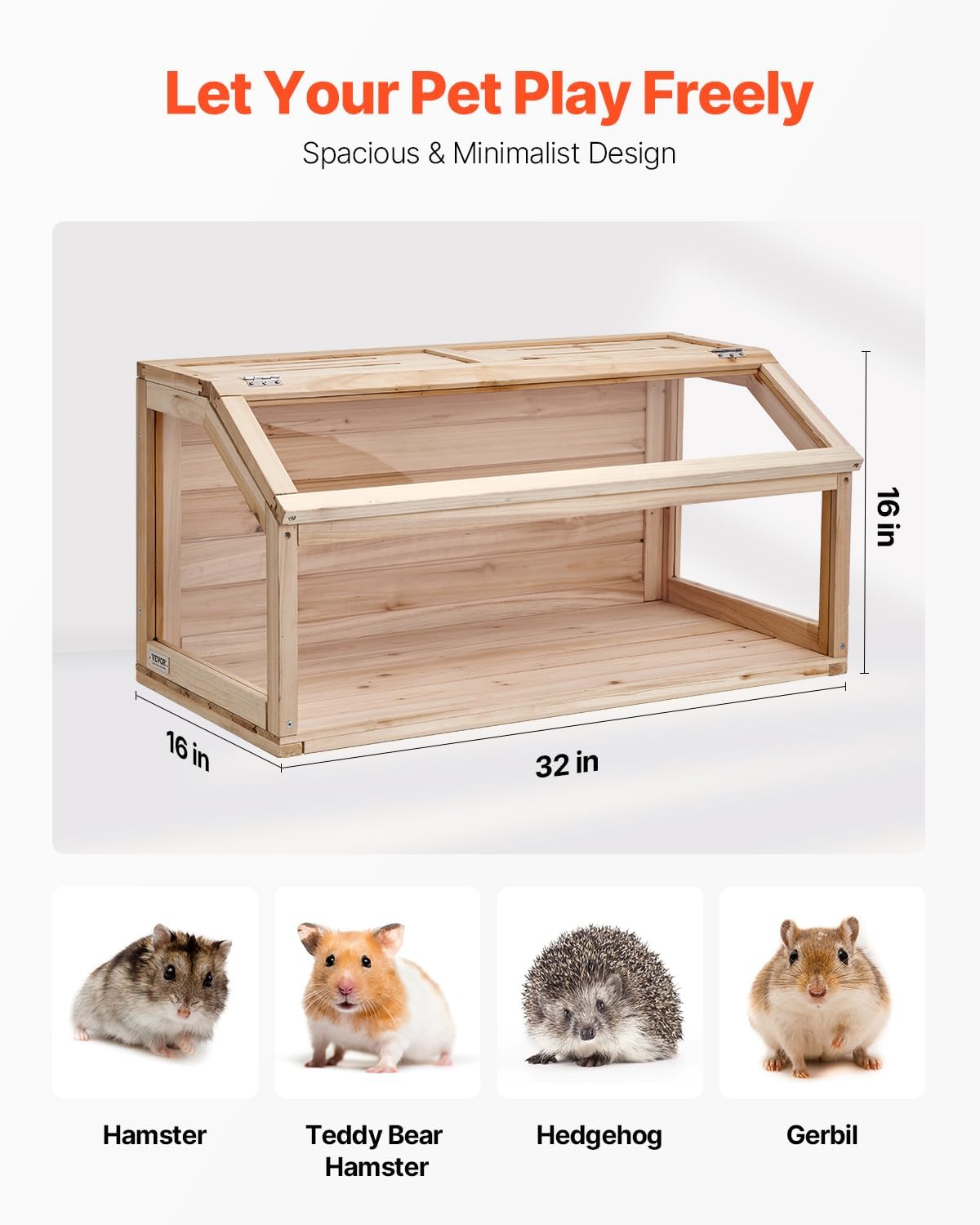 VEVOR Wooden Hamster Cage, 270° Viewing 𝖧amster Habitat, 32 x 16 x 16 in, Dwarf Hamster Cages with Openable Top, Ventilated Small Animal Cage, Pet Mouse Cage for Gerbils, Rats, Guinea Pigs, Mice - Image 3