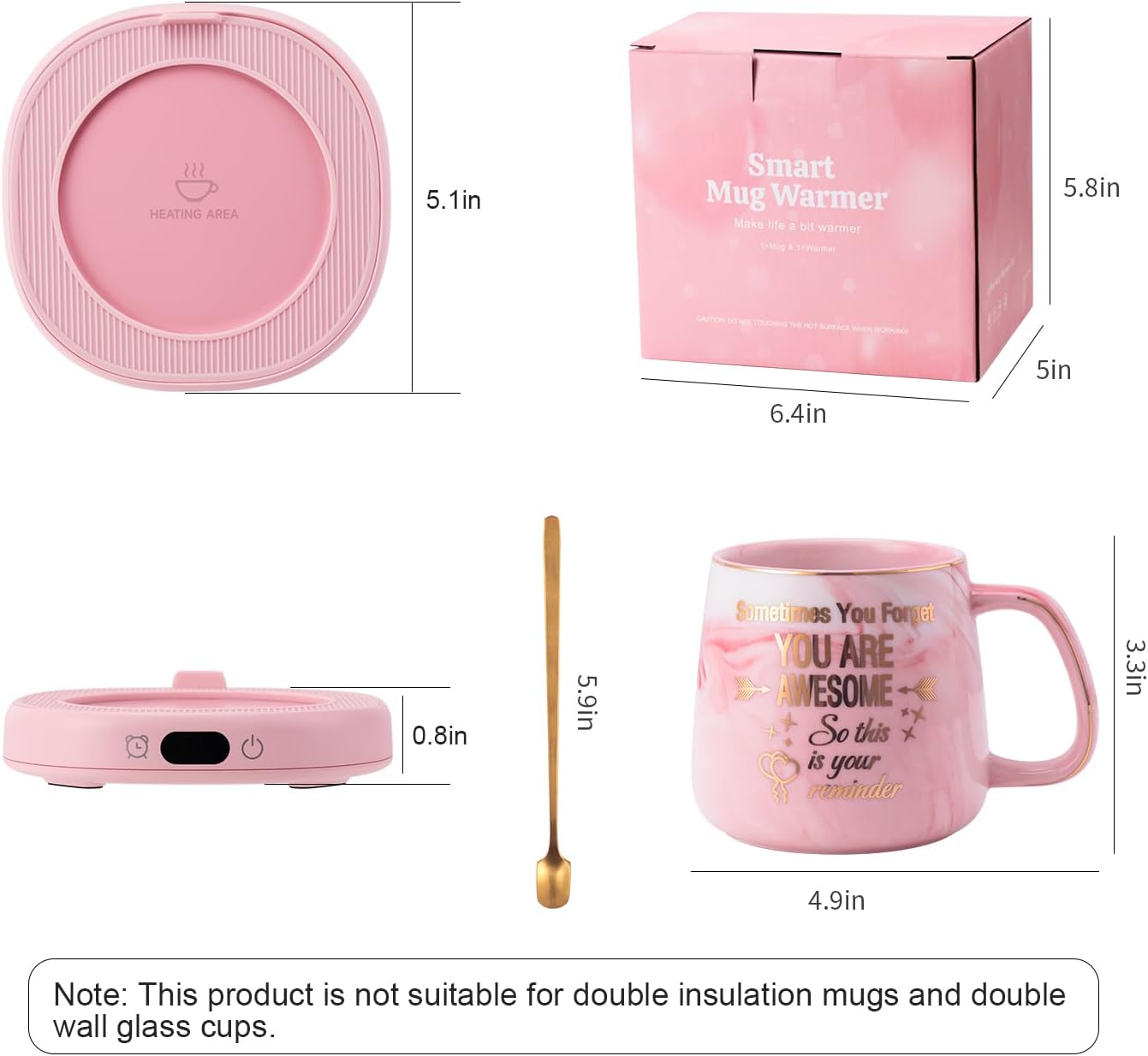 Coffee Mug Warmer & You are Awesome Mug Set, Electric Cup Warmer for Desk, Beverage Warmer with 4 Temperature Setting, 8-Hours Auto Shut Off - Image 9
