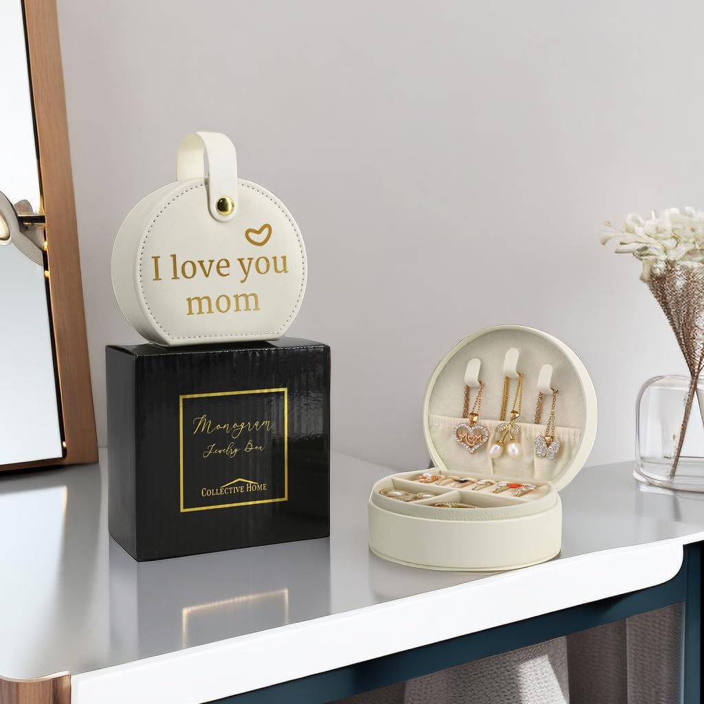 COLLECTIVE HOME - Travel Jewelry Case, Elegant Half-Moon Design with Heartfelt Message, Detachable Handle, Personalized Mother's Day Gift, Cherishing Special Moments (I love you mom) - Image 4