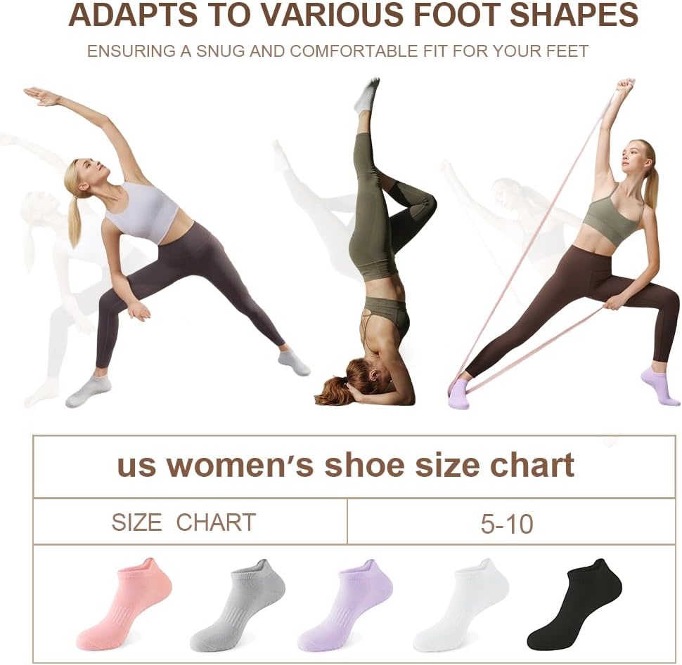 5 Pairs Pilates Socks with Grips for Women Non Slip Grip Yoga Crew Socks for Barre Hospital Barefoot Workout - Image 5