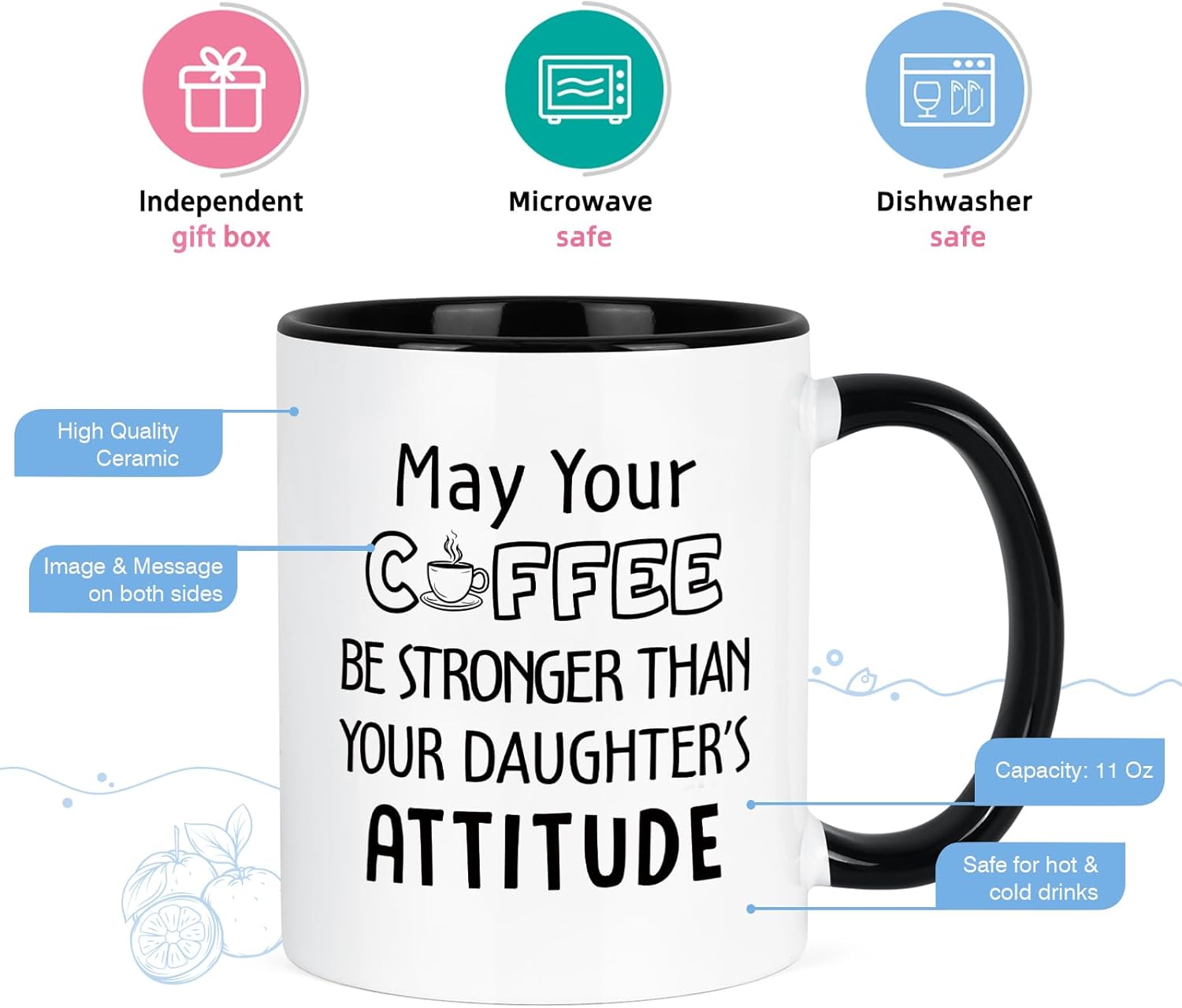 Maustic Birthday Gift for Dads from Daughter, Gifts for Dad, Dad Mug, Funny Birthday Father's Day Gifts, Your Coffee Be Stronger Than Your Daughters Attitude, 11Oz - Image 6