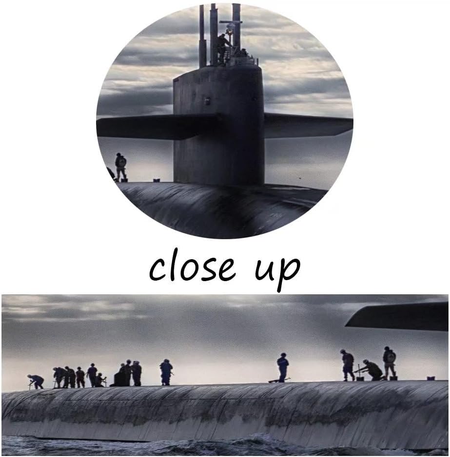 Military Submarine and Soldier Wall Art for Living Room Bedroom House Decor Pictures 5 Panel Canvas Print Paintings Framed Ready to Hang Posters and Prints Black and White(60''Wx32''H) - Image 5