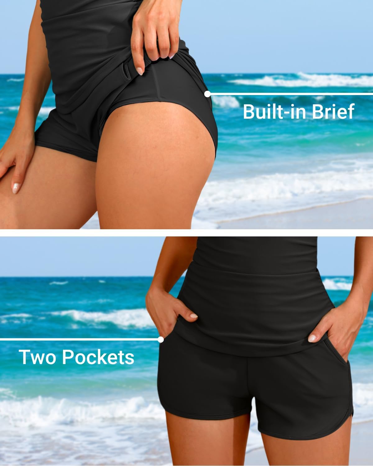 Women Tankini Swimsuits with Shorts - Two Piece Tummy Control Bathing Suits Top with Two Pockets Bottom Swimwear - Image 5