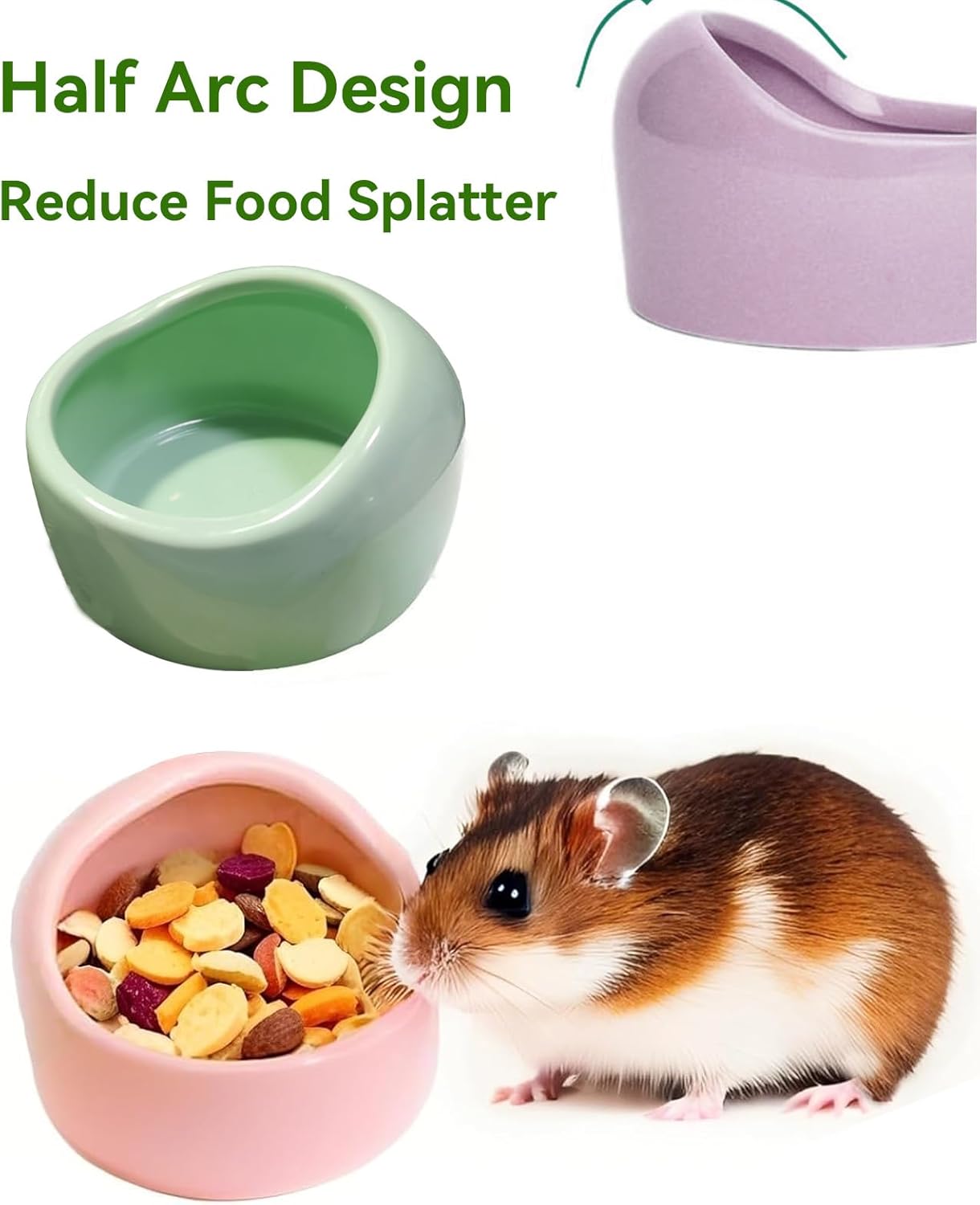 JSLZF Ceramic Hamster Bowl Small Rat Food Bowl Hamster Dish Prevent Knocking Over, Food Splashing and Chewing Feeding Dish for Gerbil Chinchilla Rat (3 PCS) - Image 4