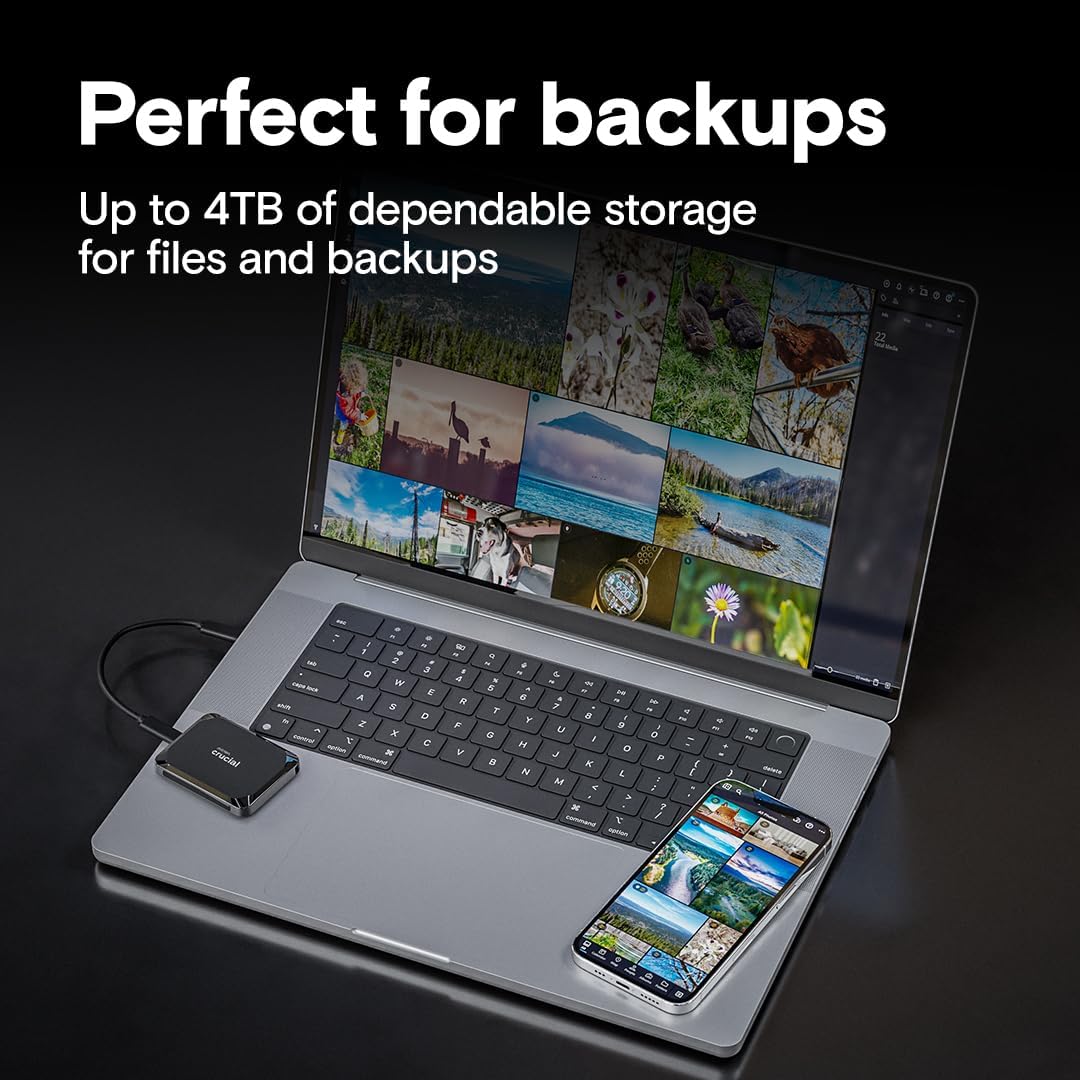 Crucial X9 2TB Portable SSD, Up to 1050MB/s, USB 3.2 USB-C, External Solid State Drive, Compatible with Windows, Mac, & Android, Reliable Storage for Games, Files, & Backups, Black - CT2000X9SSD902 - Image 5