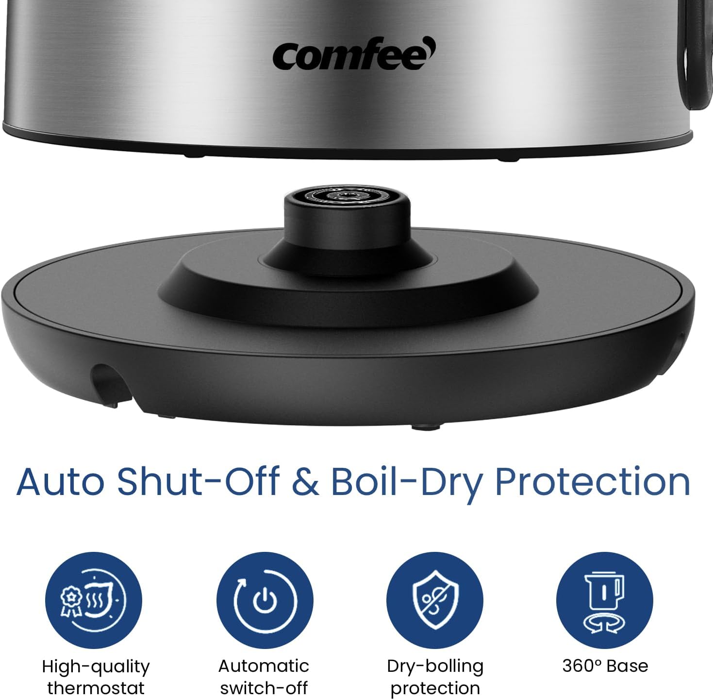 COMFEE' Stainless Steel Electric Kettle, 1.7 Liter Tea Kettle Electric & Hot Water Kettle, 1500W Fast Boil with LED Light, Auto Shut-Off and Boil-Dry Protection - Image 3