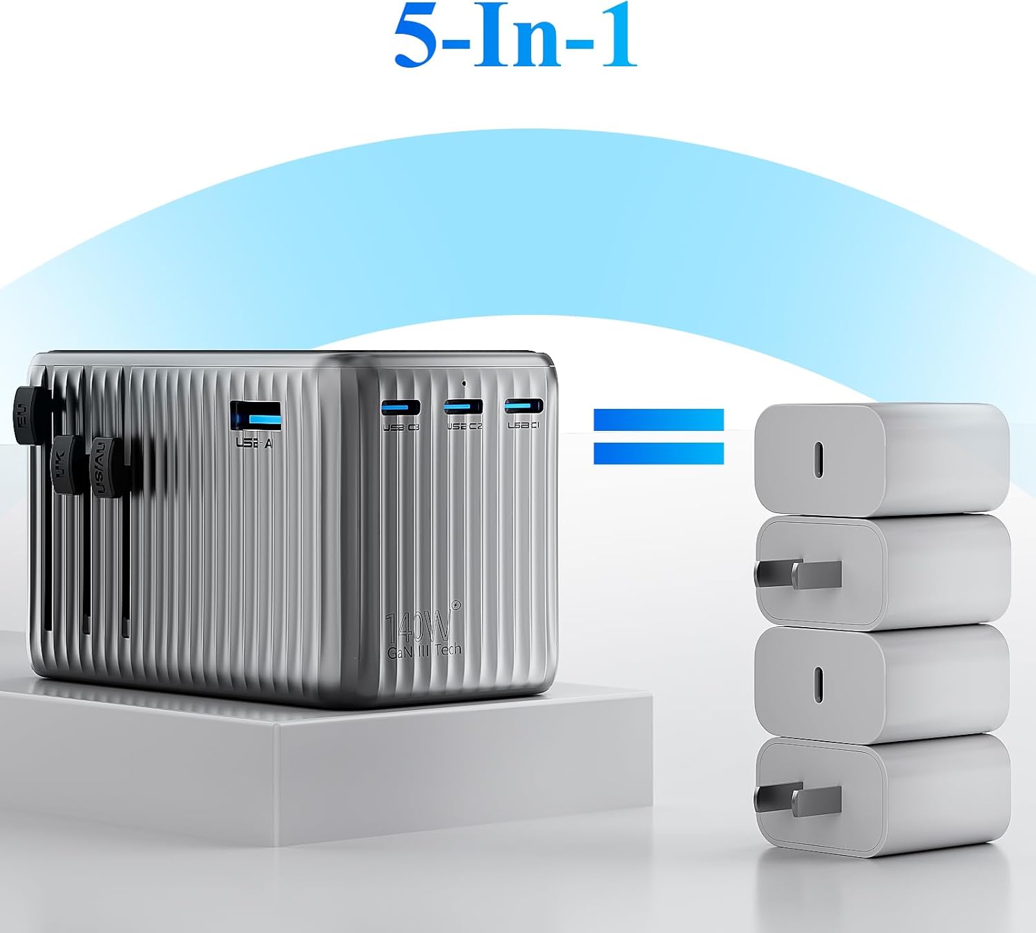 Minthouz Universal Travel Adapter, International 140W Power Adapter GaN PD Fast Charger with 3 USB-C PD & 1 USB-A Port, All-in-One Portable AC Worldwide Power Converter Plug for USA EU UK AUS and More - Image 5