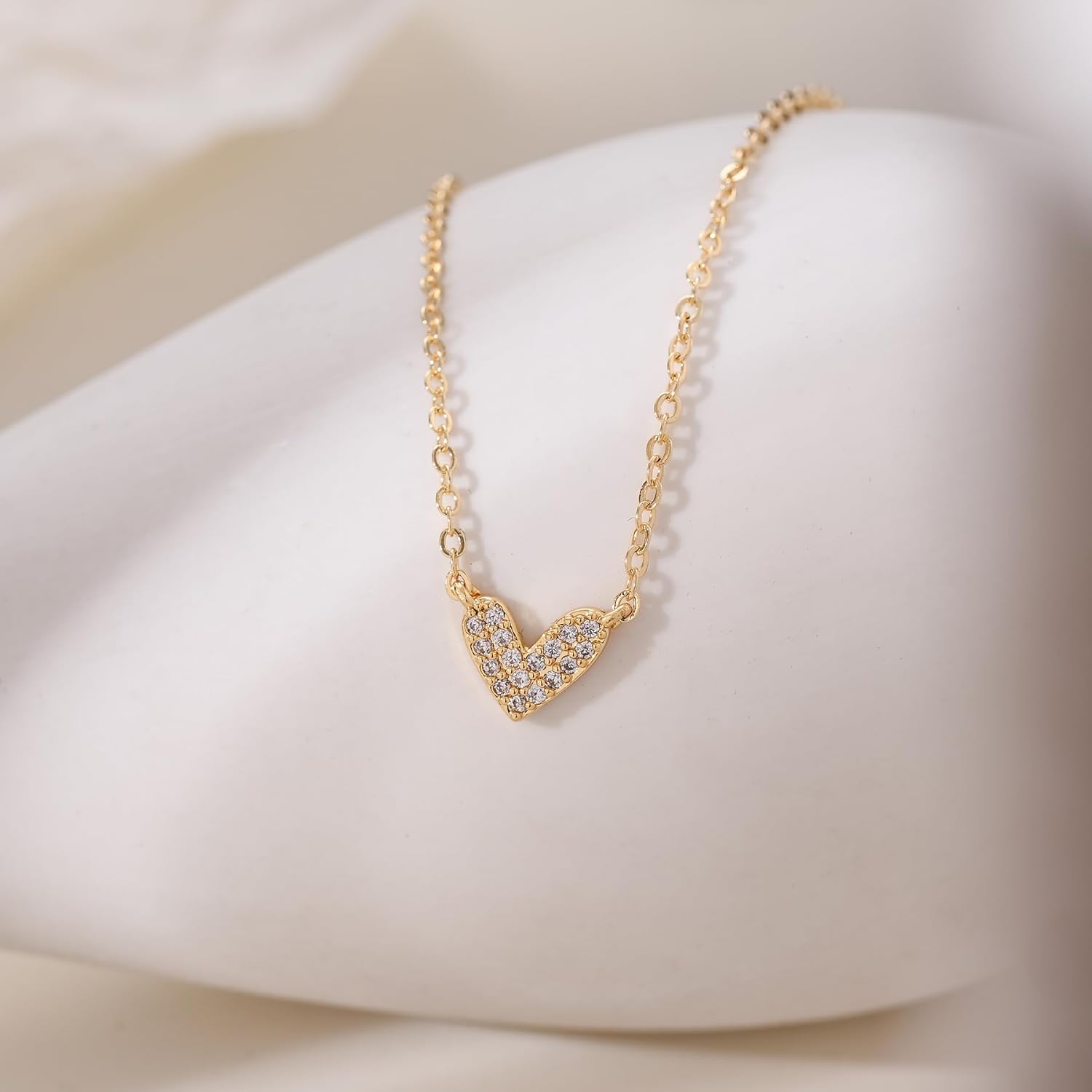 Heart Necklaces for Women Dainty 14k Gold Plated Non Tarnish Cz Diamond Pendant Necklace Cute Simple Small Pave Heart Chocker Necklace for Women Gift 14 16 18inch - Image 4