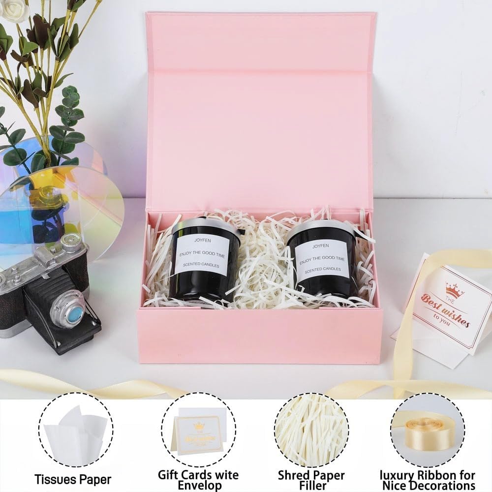UoeRing 1 Pcs Pink Gift Box 9.5x6x3 inch Small Luxury Gift Box for Presents with Magnetic Lid Collapsible,Birthday,Christmas,Contains Card, Ribbon, Tissue Paper,Shredded Paper Fille - Image 2