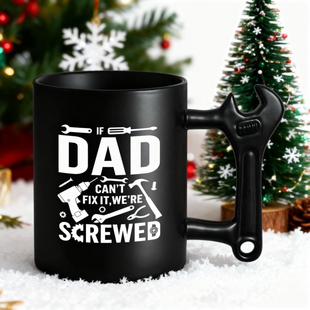 LOZACHE Funny Coffee Mug with Wrench Handle for Men, Novelty Fathers Day DadChristmas Gifts for Grandpa Uncle Husband Brother Mechanic (Black, Dad Screwd) - Image 3