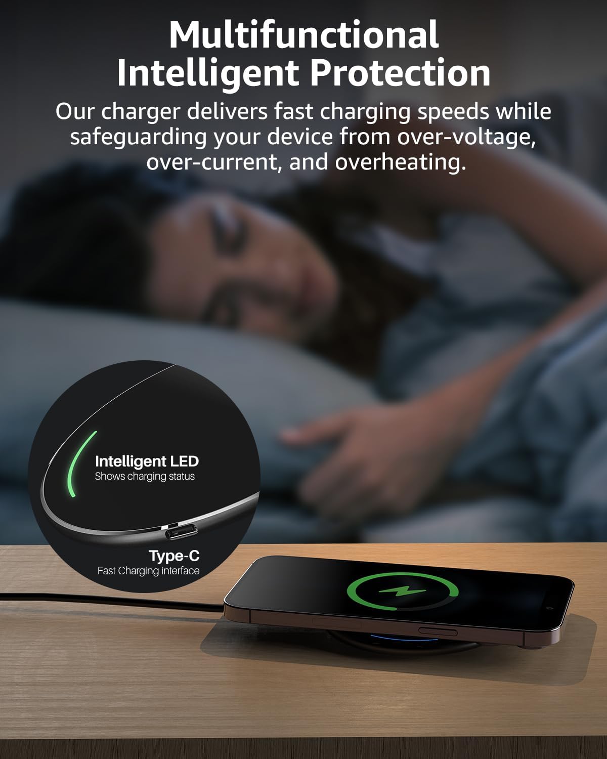 TOZO W1 New Anti-Slip Aircraft-Grade Aluminum Wireless Charger 15W Max Fast Wireless Charging Pad Compatible with iPhone 17/17 Pro/17 Pro Max/Air/16/15/14/SE Series, Samsung Galaxy S25/S24/S23, Black - Image 6