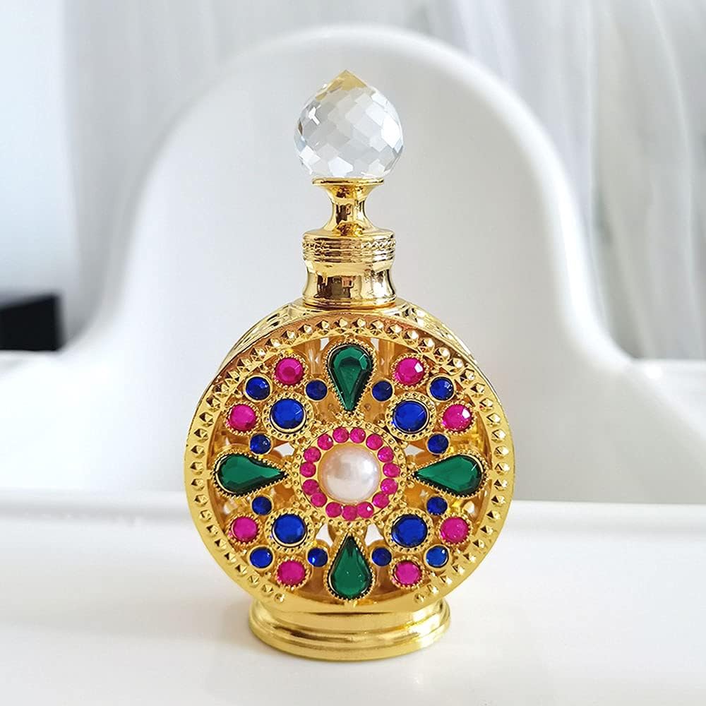 Leadigol 10ML Dubai Arabic Style Rhinestone Empty Perfume Bottle,Refillable Empty Perfume Portable Cosmetic Container Alloy Golden Essential Oil Jar (no perfume in bottle) - Image 9