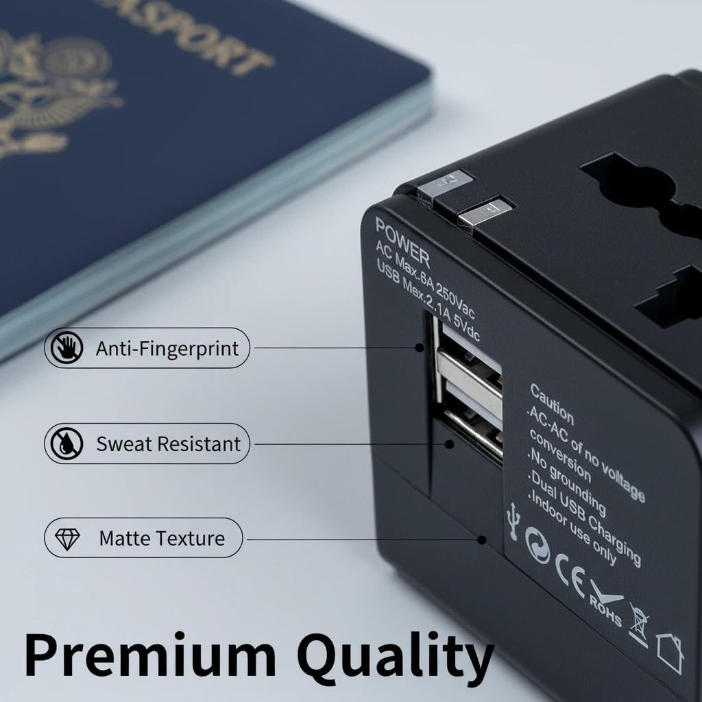 Universal Travel Adapter, 2026 Ultra-Slim 25W PD Fast Charger, 4-Port (1 AC/1 USB-A/2 USB-C) International Power Adapter, Worldwide Plug Adapter for EU/UK/AU/Asia, Travel Essentials for 200+ Countries - Image 6