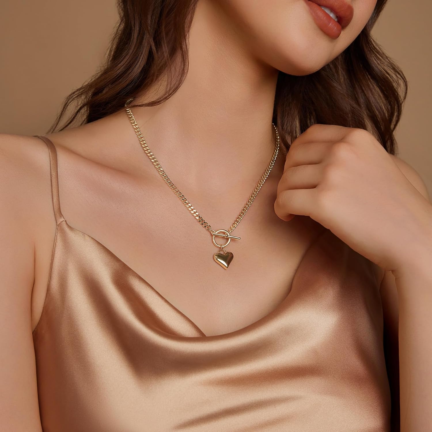 Airmb Heart Necklace for Women Gold/Silver Plated Trendy Heart Choker Lover Pendant Hypoallergenic Fashion Gold/Silver Necklace for Women Love Jewelry Gift for Women Girlfriend - Image 6