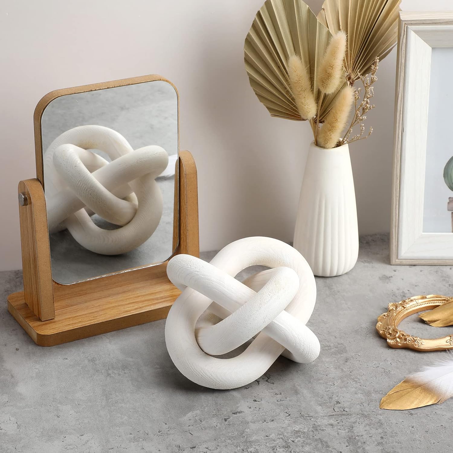 Yalikop 3 Link Wood Knot Decor Rustic Home Décor Accents Hand Carved Coffee Table Decoration, Boho Chain Link Decoration, Modern Shelf, Rustic Objects for Home Living Room Bedroom(White) - Image 5