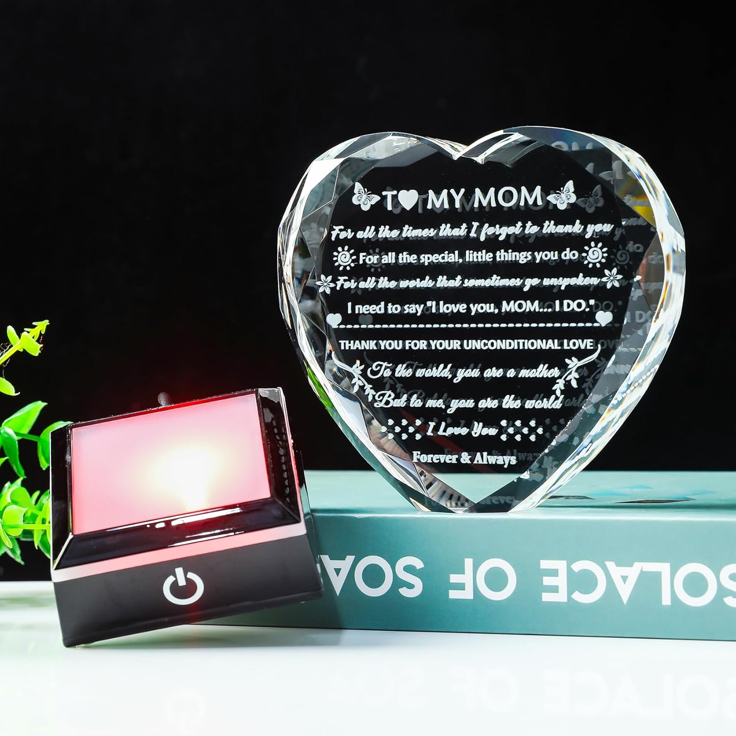 YWHL Gifts for Mom from Daughter Son, Birthday Gifts for Mom Who has Everything, To My Mom Gifts for Mother's Day Crystal Heart Keepsake with LED Base, Present for Mother on Christmas Valentine - Image 4