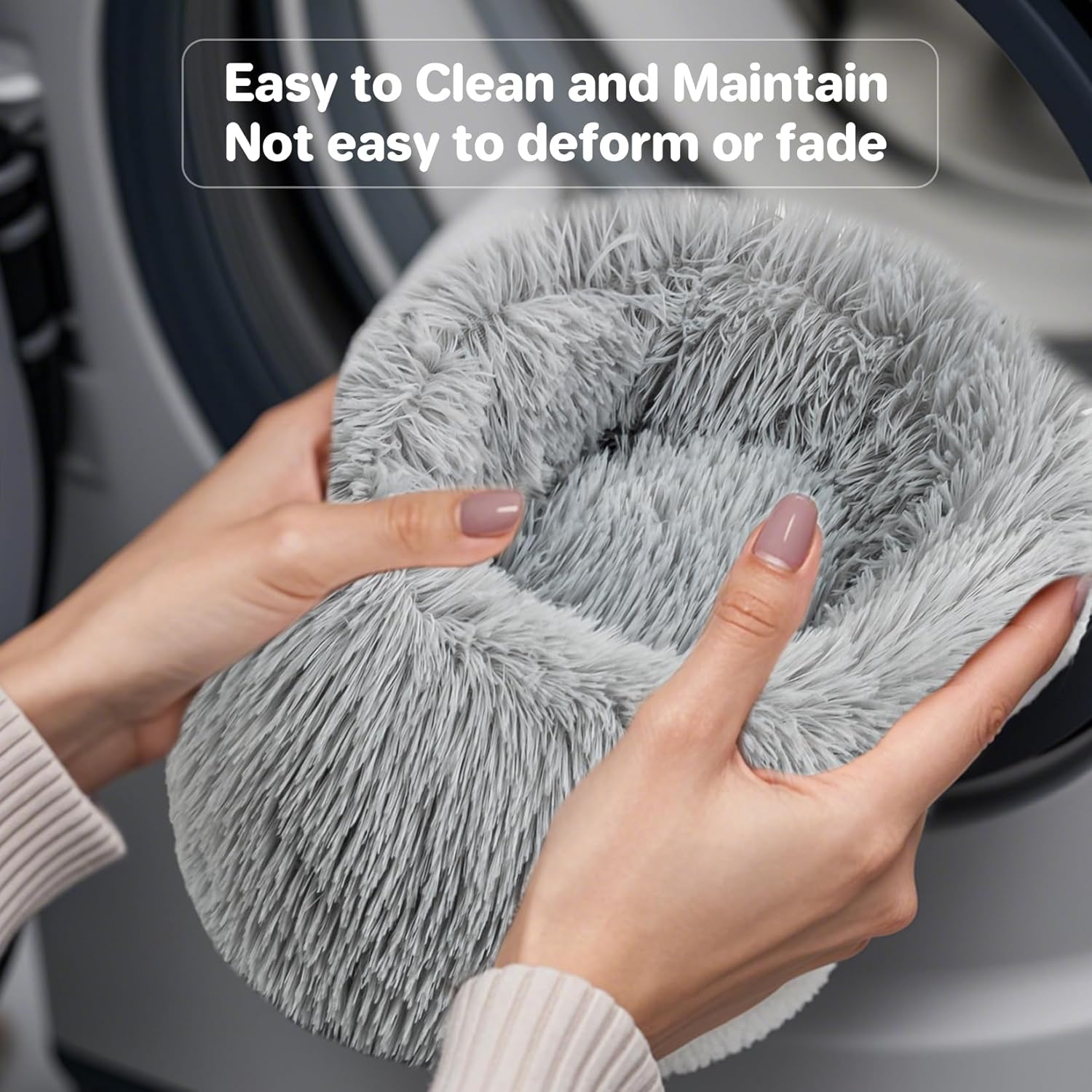 Cat Bed - Calming Cat Bed for Small Kittens Donut Washable Round for Indoor Kittens and Puppies, Anti-Slip Round Fluffy Plush Faux Fur, Small, Light Grey - Image 6