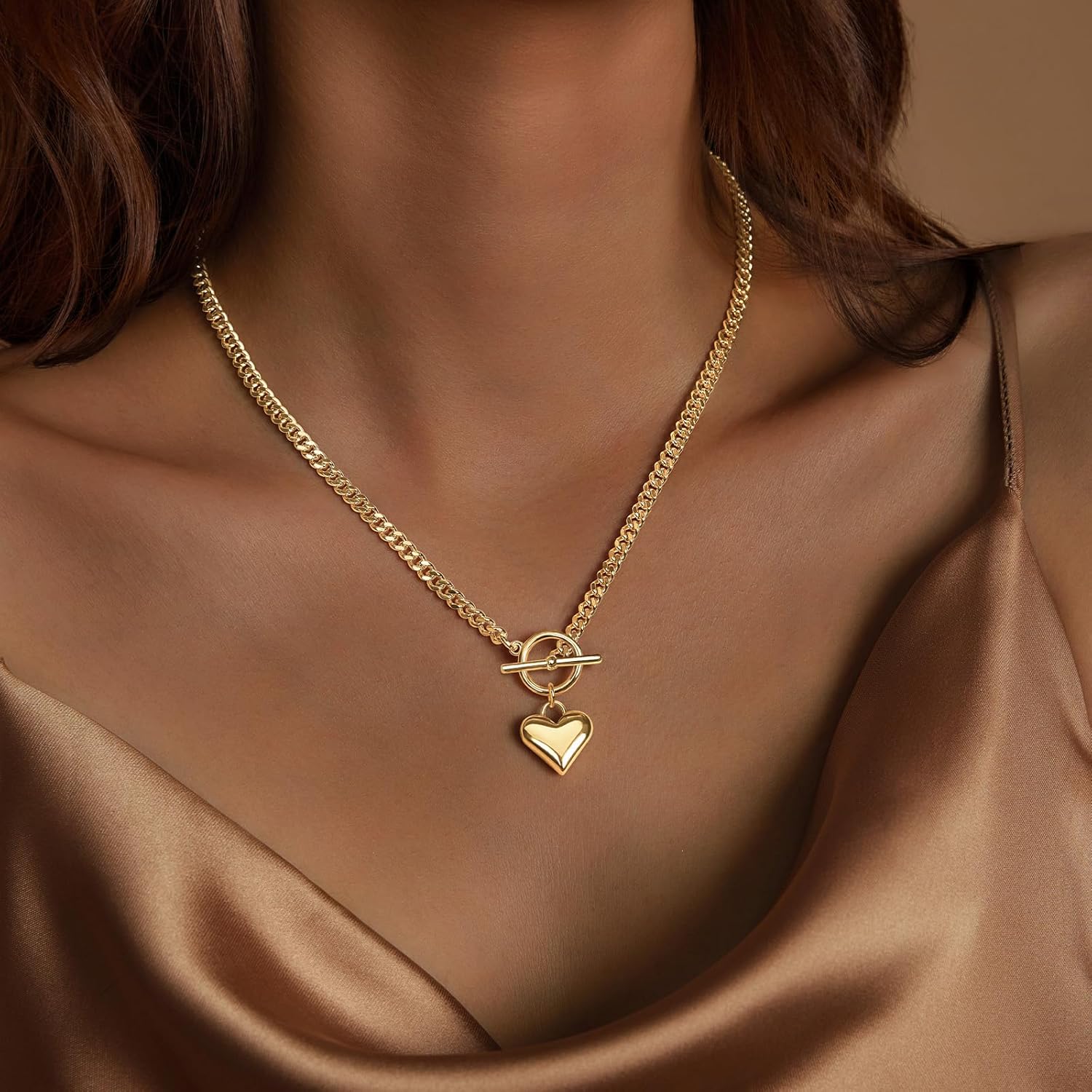 Airmb Heart Necklace for Women Gold/Silver Plated Trendy Heart Choker Lover Pendant Hypoallergenic Fashion Gold/Silver Necklace for Women Love Jewelry Gift for Women Girlfriend - Image 3