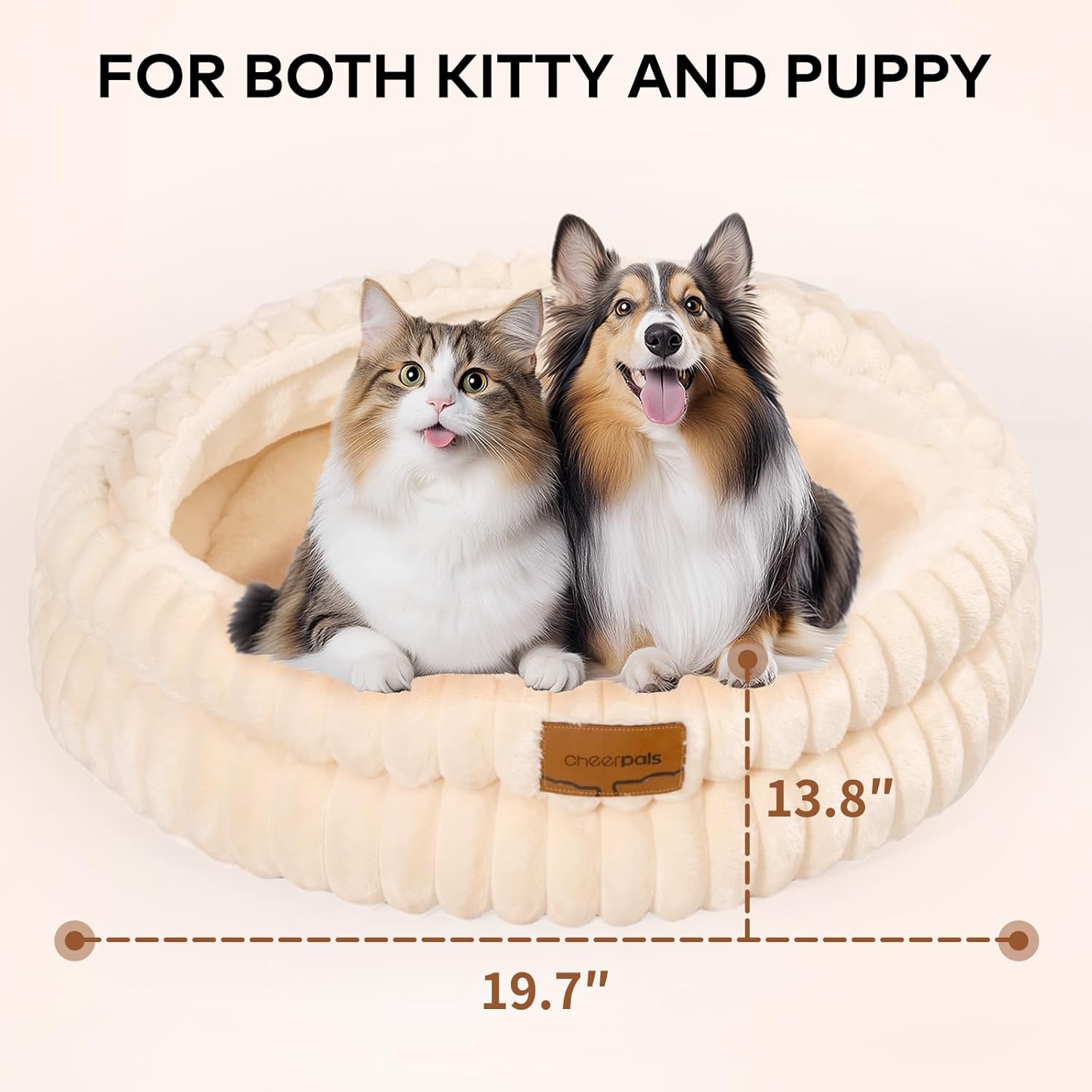 CHEERPALS Cat Cave Bed for Indoor Cats, Washable Covered Cat Bed Hooded Kitty Bed Soft Fluffy Pet Bed for Puppy and Small Dog(White) - Image 5