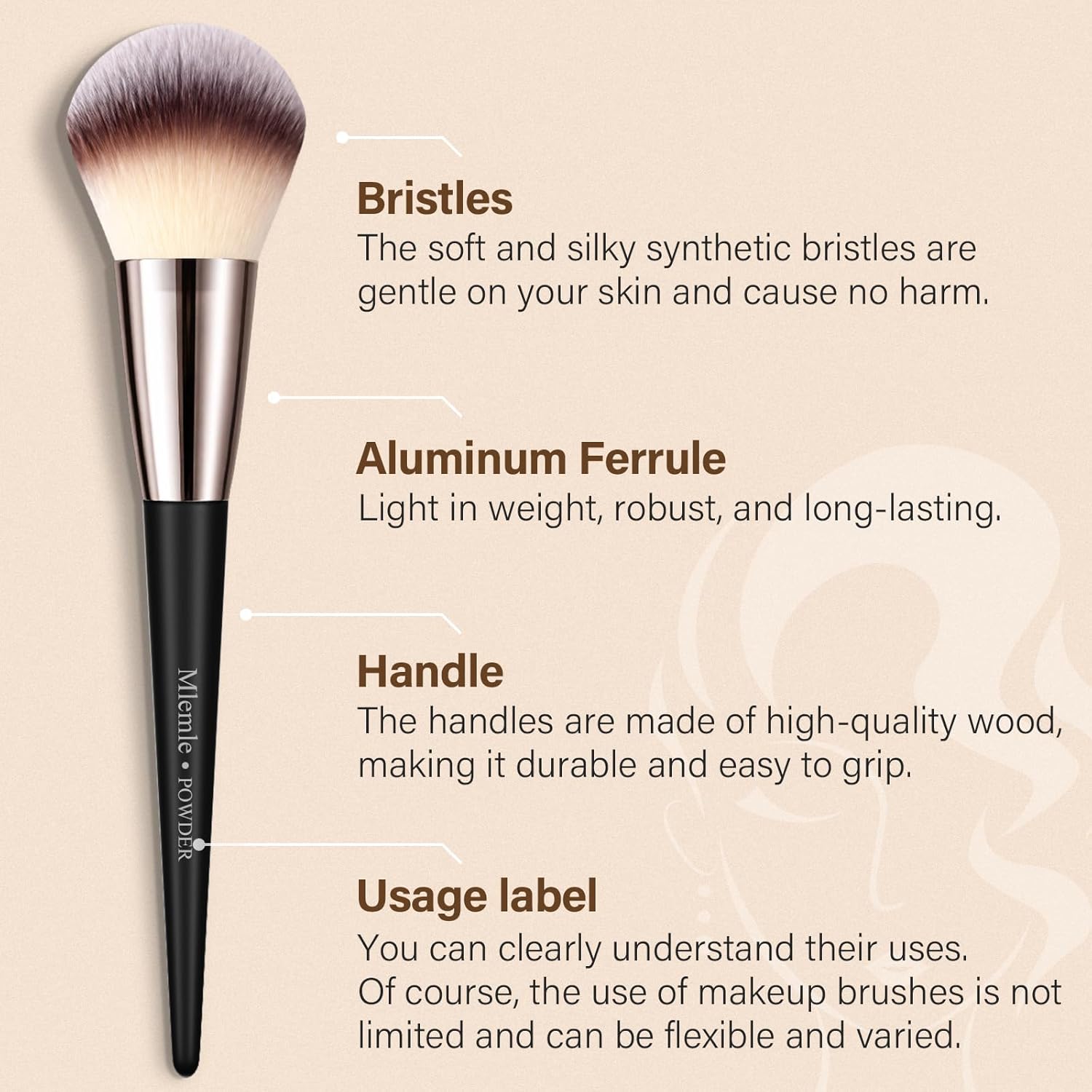 Makeup Brushes Set, Mlemle Professional 25 Pcs Makeup Kit, Include Powder Foundation Concealers Blush Eye shadows 21 Pcs Makeup Brushes and 2 Powder Puff, 2 Makeup Sponge(B02-CreamBlack) - Image 2