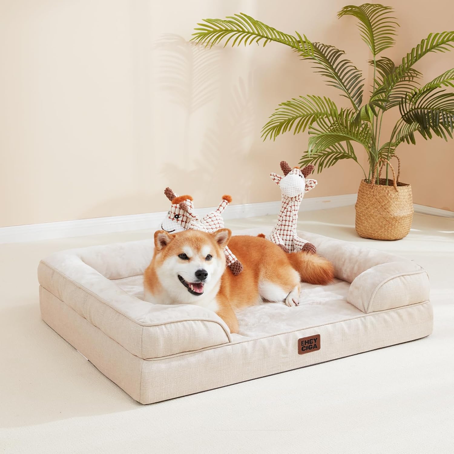 EHEYCIGA Orthopedic Dog Beds for Extra Large Dogs, Waterproof Memory Foam XL Pet Bed with Sides, Non-Slip Bottom and Egg-Crate Foam Big Dog Couch Bed with Washable Removable Cover, Beige - Image 8