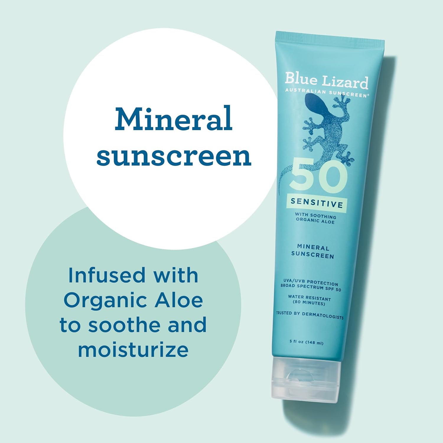 Blue Lizard Sensitive Mineral SPF 50 Sunscreen Lotion, 100% Mineral Sunscreen, UVA/UVB Protection, Infused with organic Aloe Vera, Soothes and Hydrates, 5 fl oz | with Zinc Oxide, 50+, Water Resistant, UVAUVB Protection, Sensitve - Image 4