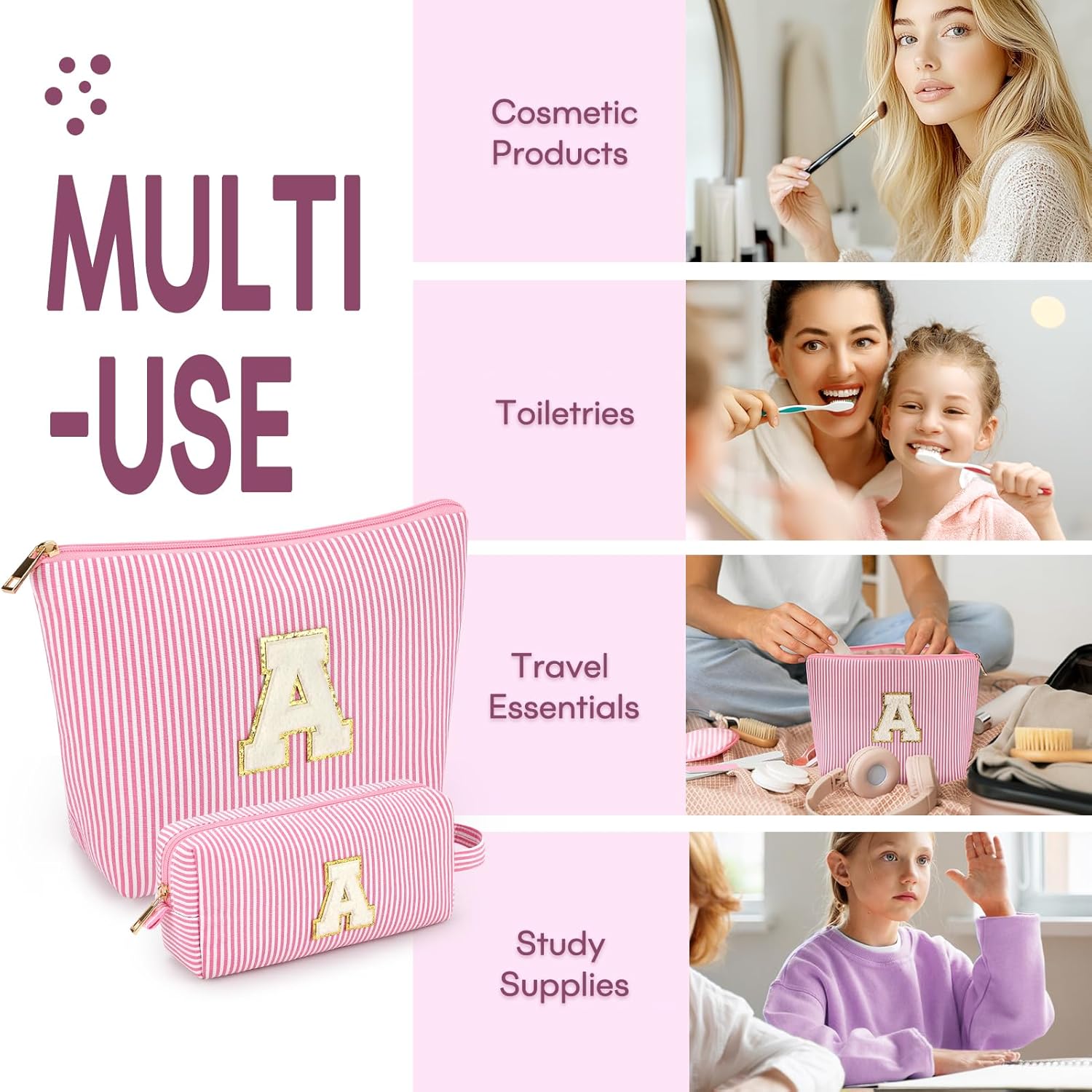 mibasies Graduation Gifts for Teen Girls Girlfriend - Mothers Day Gifts for Mom - 2PCS Gifted Box Makeup Bags - Cosmetic Bag for Travel Toiletry - Teen Girl Gifts Trendy Stuff Teacher Gift - Pink A - Image 3