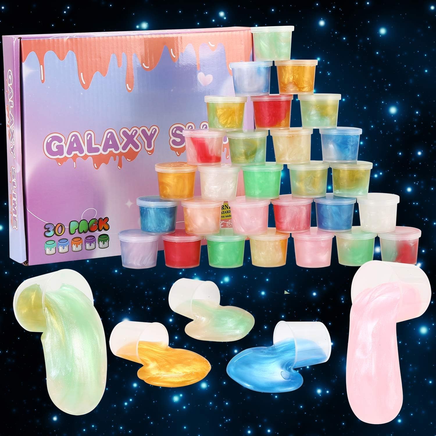 Galaxy Slime Party Favors 30 Pack, Stretchy, Non-Sticky, Non-Mess Party Favors Fidget Toy for Girls and Boys Christmas Stocking Stuffers - Valentine Kids Slime, Classroom Reward - Image 6