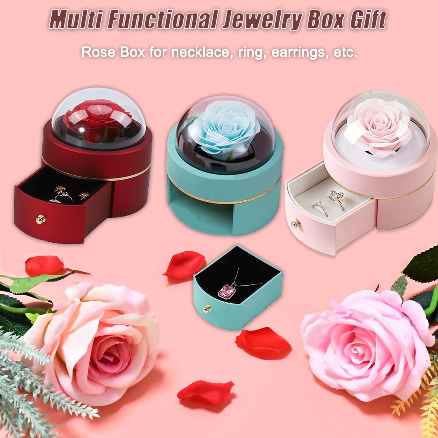 Preserved Handmade Rose Box with Four Leaf Clover Necklace, Jewelry Boxes Poetry Roses Gifts for Women Her Mom Wife Girlfriend on Valentines,Mother's Day with ''To My Love'' Card (Romantic Red) - Image 4