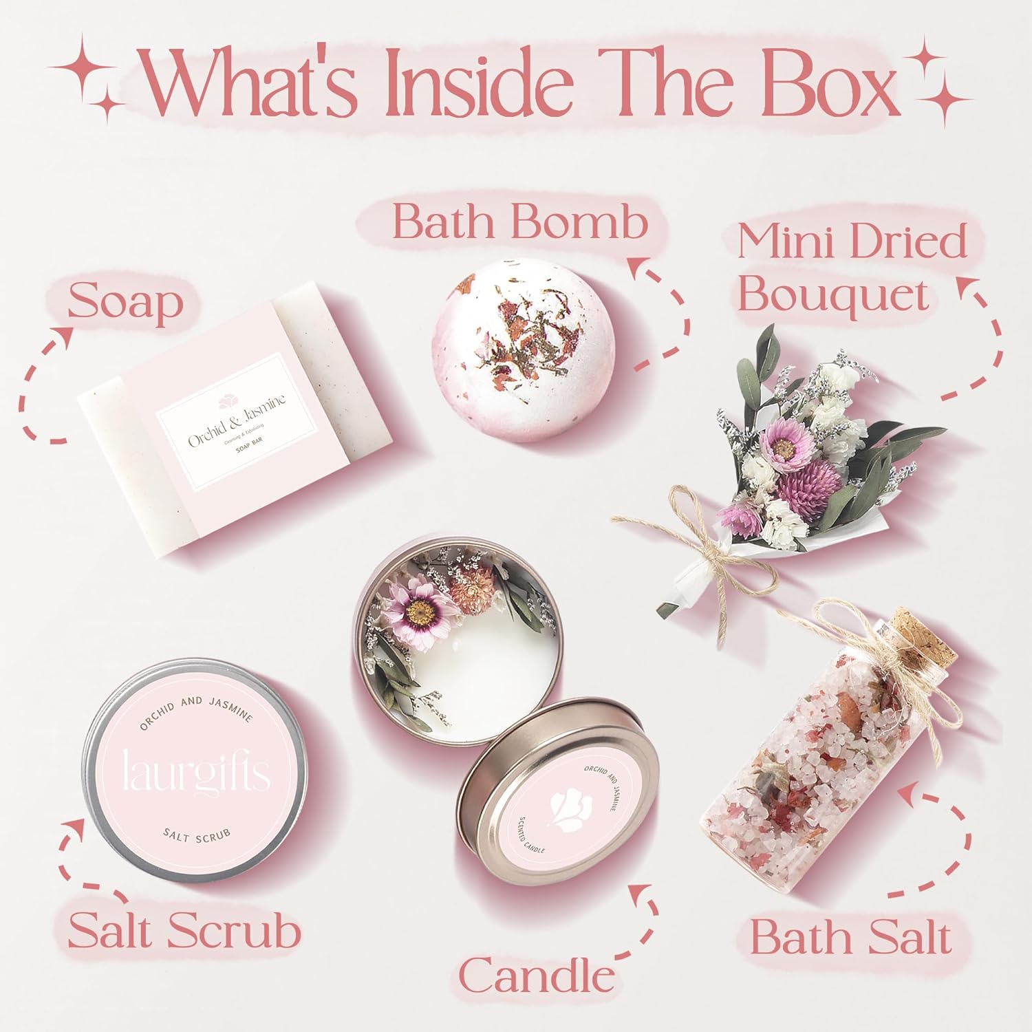 Birthday Gifts for Women – Luxury Candle Set & Bath Sets Spa Basket, Small Orchid & Jasmine Self Care Box, Gift Basket for Mom, Wife or Friend - Image 2