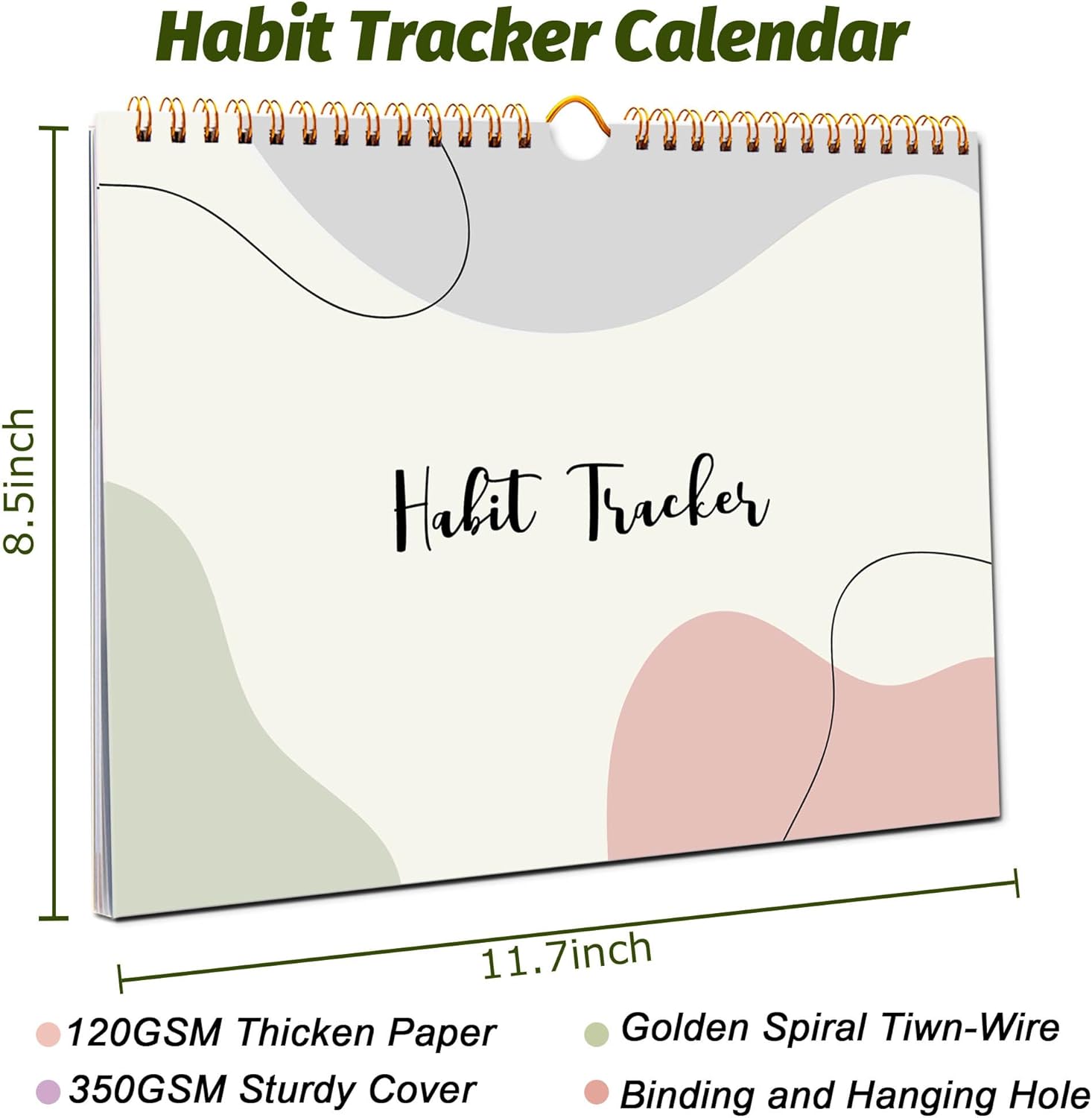 Habit Tracker Calendar, Daily Weekly Goal and Habit Tracker Journal, 12 Months Undated Habits Tracker Planner with Spiral Binding, Boost Productivity Tool and Workout Calendar, 11.7"x8.5" - Image 5