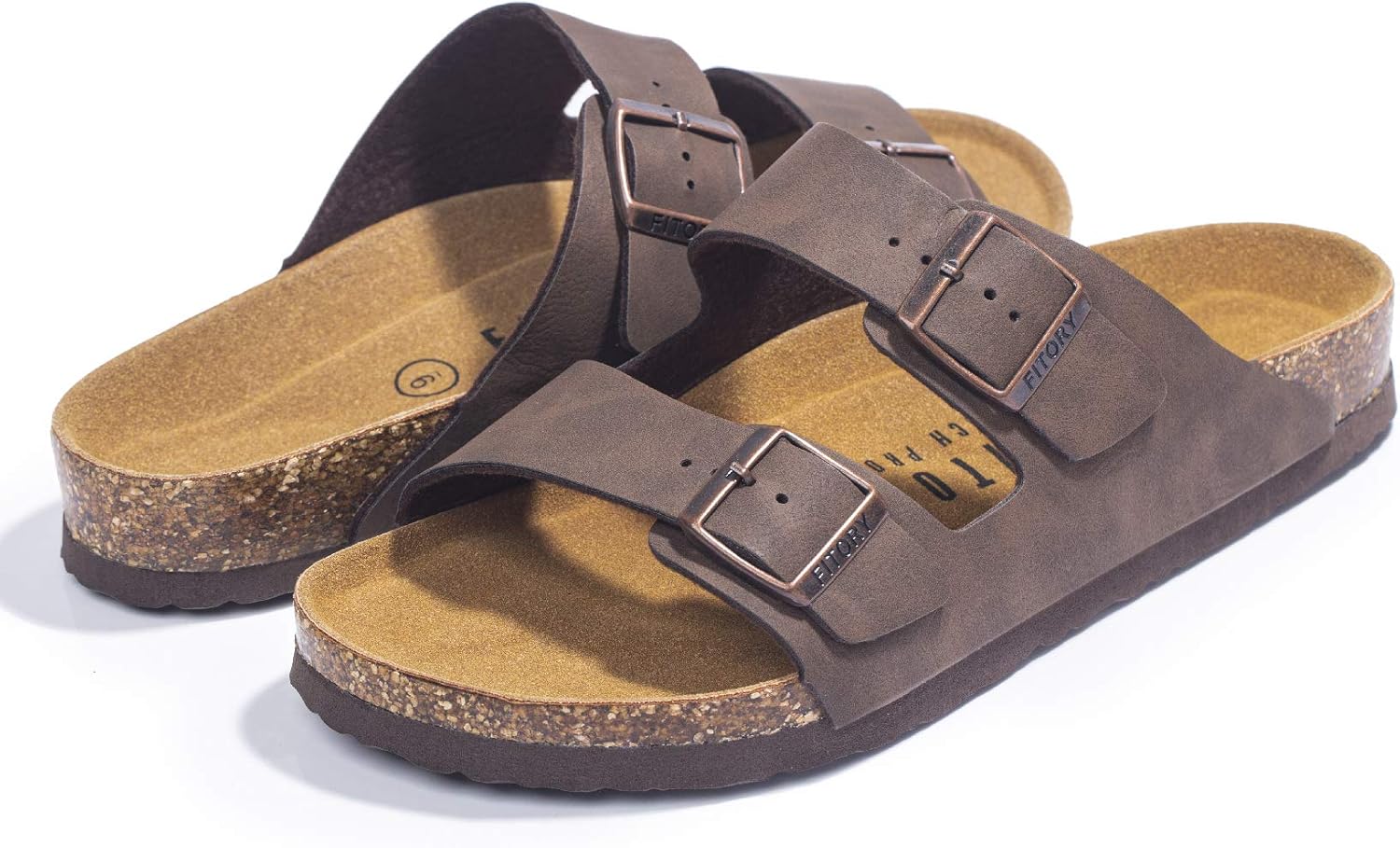 FITORY Mens Sandals, Arch Support Slides with Adjustable Buckle Straps and Cork Footbed Size 7-14.5 - Image 6