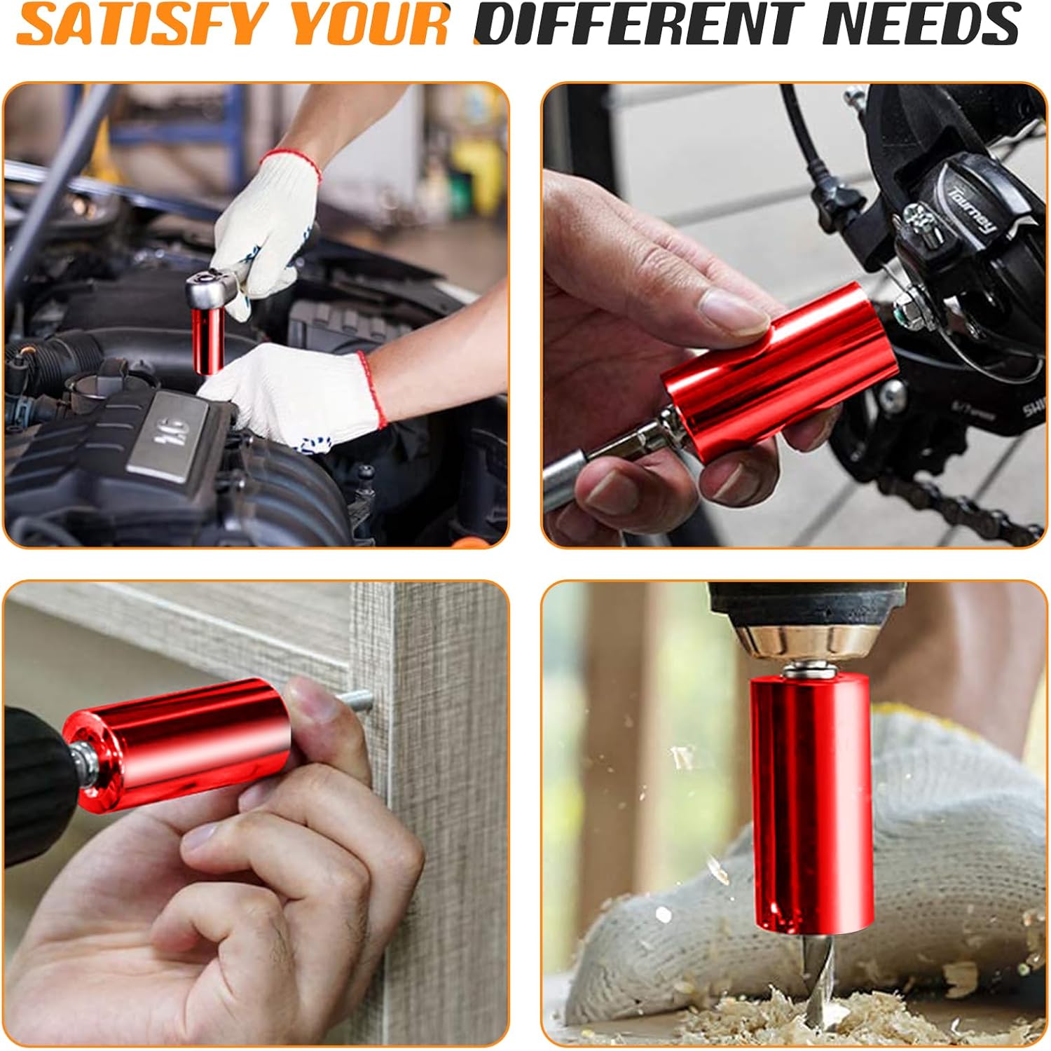 Universal Socket Tools Gifts for Men - Christmas Stocking Stuffers for Men Dad Him Husband Women Cool Stuff Ideas Gadgets Birthday Gifts for Dad Grip Socket Set with Power Drill Adapter (7-19mm) Red - Image 6
