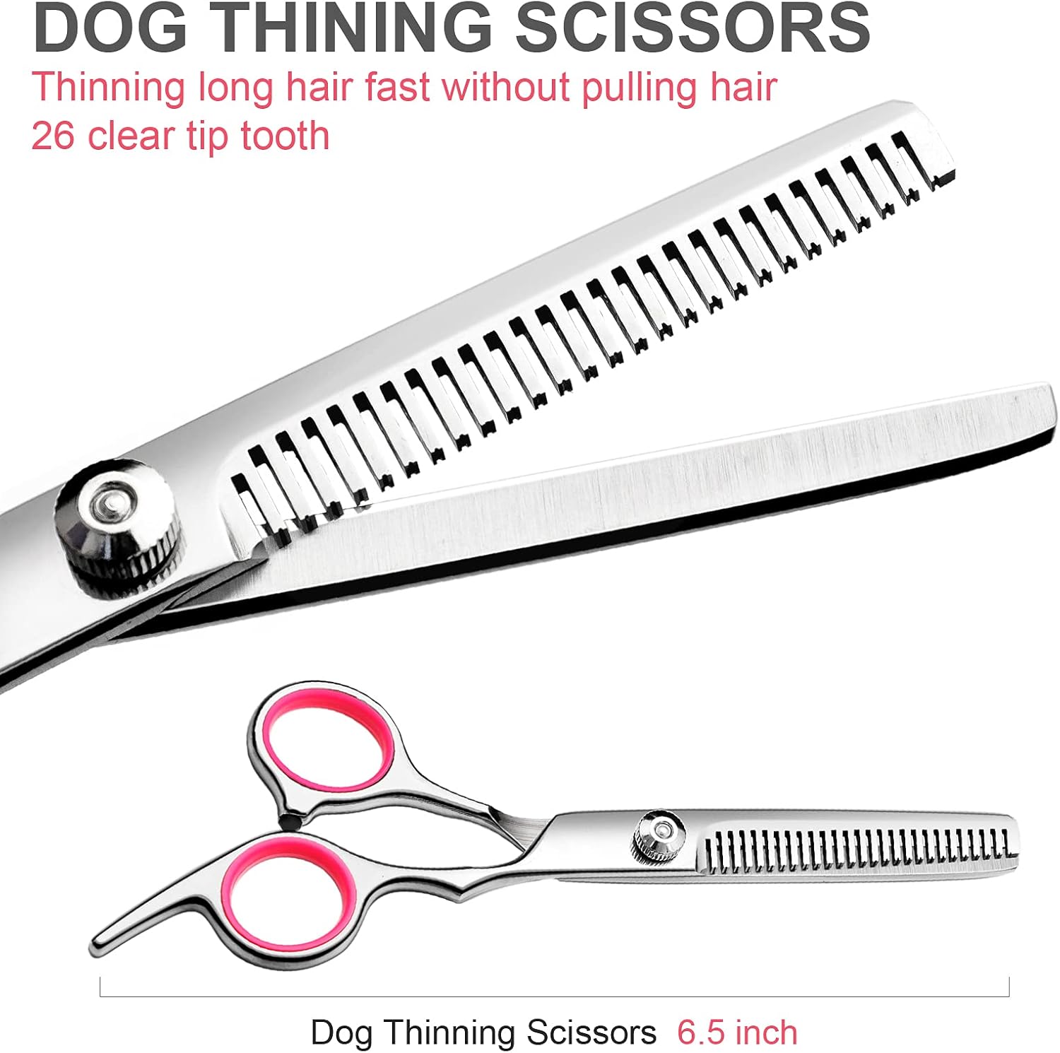 FAIGEO Dog Grooming Scissors with Safety Round Tips Stainless Steel Professional Dog Grooming Kit - Thinning, Curved Scissors and Comb for Cat Pet (Pink 4 in 1) - Image 4