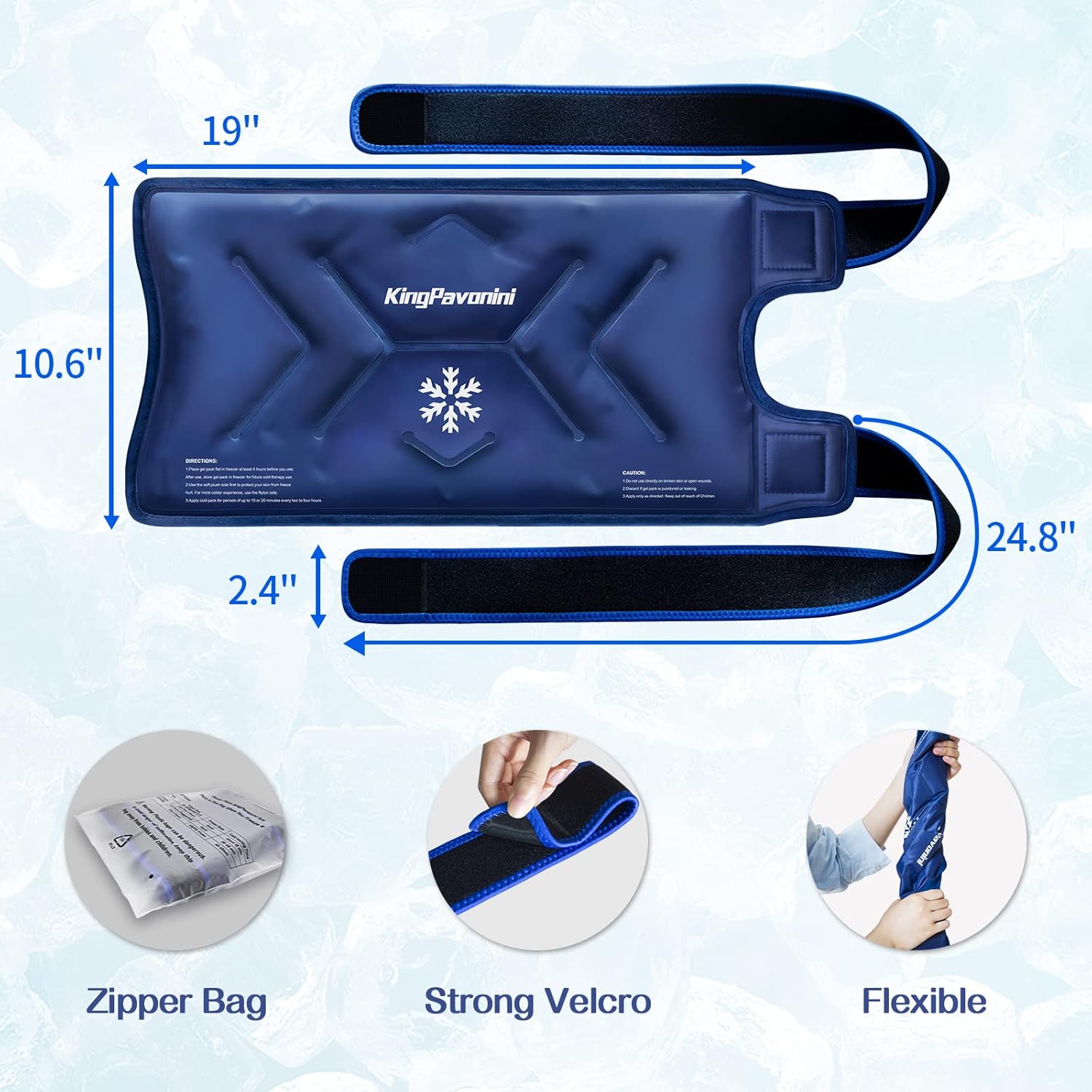 KingPavonini XXL Knee Ice Pack Wrap Around Entire Knee After Surgery, Large Reusable Gel Ice Pack for Injuries, Pain Relief, Swelling, Sports Injuries, 1 Pack (Blue) - Image 3