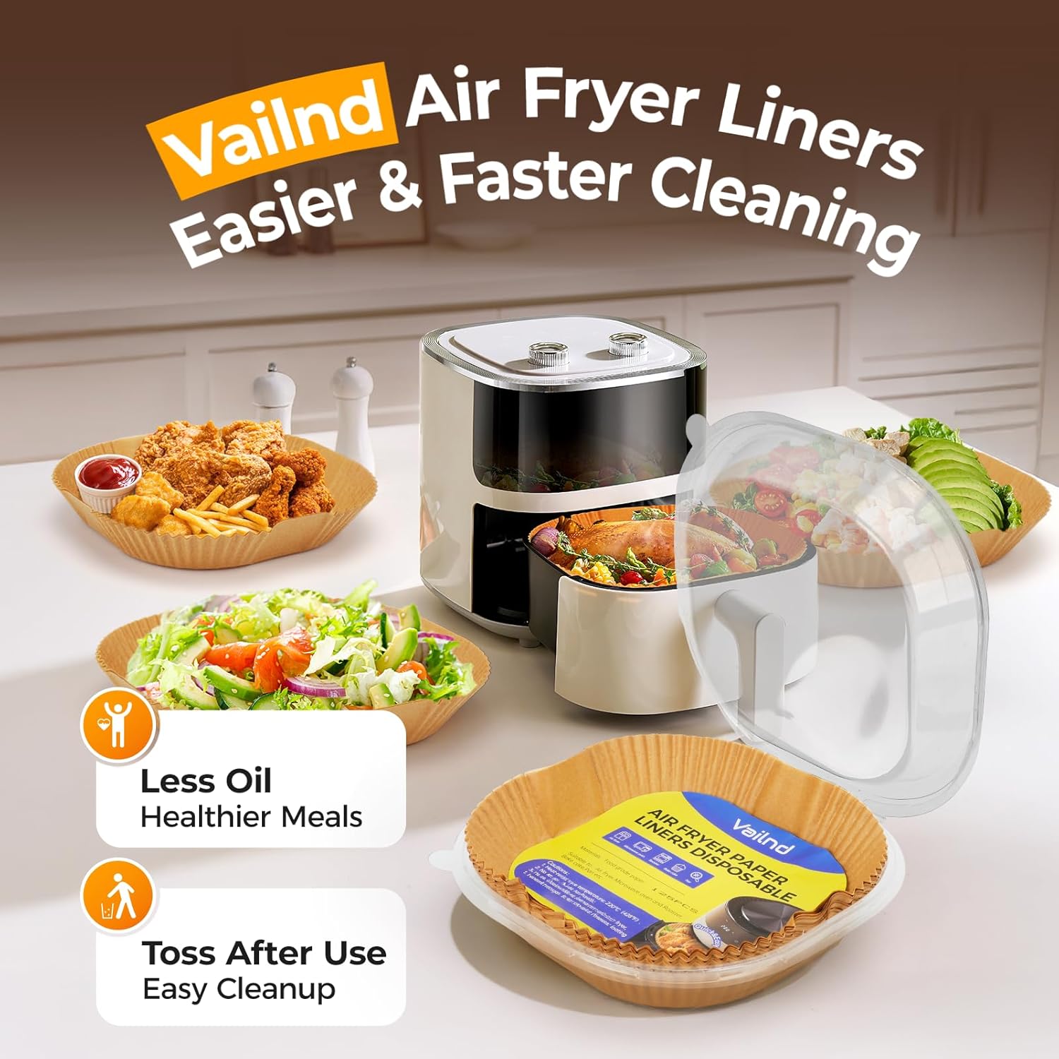 Air Fryer Paper Liners, 125Pcs Parchment Paper, Air Fryer Liners Disposable for Microwave, Non-Stick Air Fryer Liner Square Free of Bleach (8IN) - Image 7