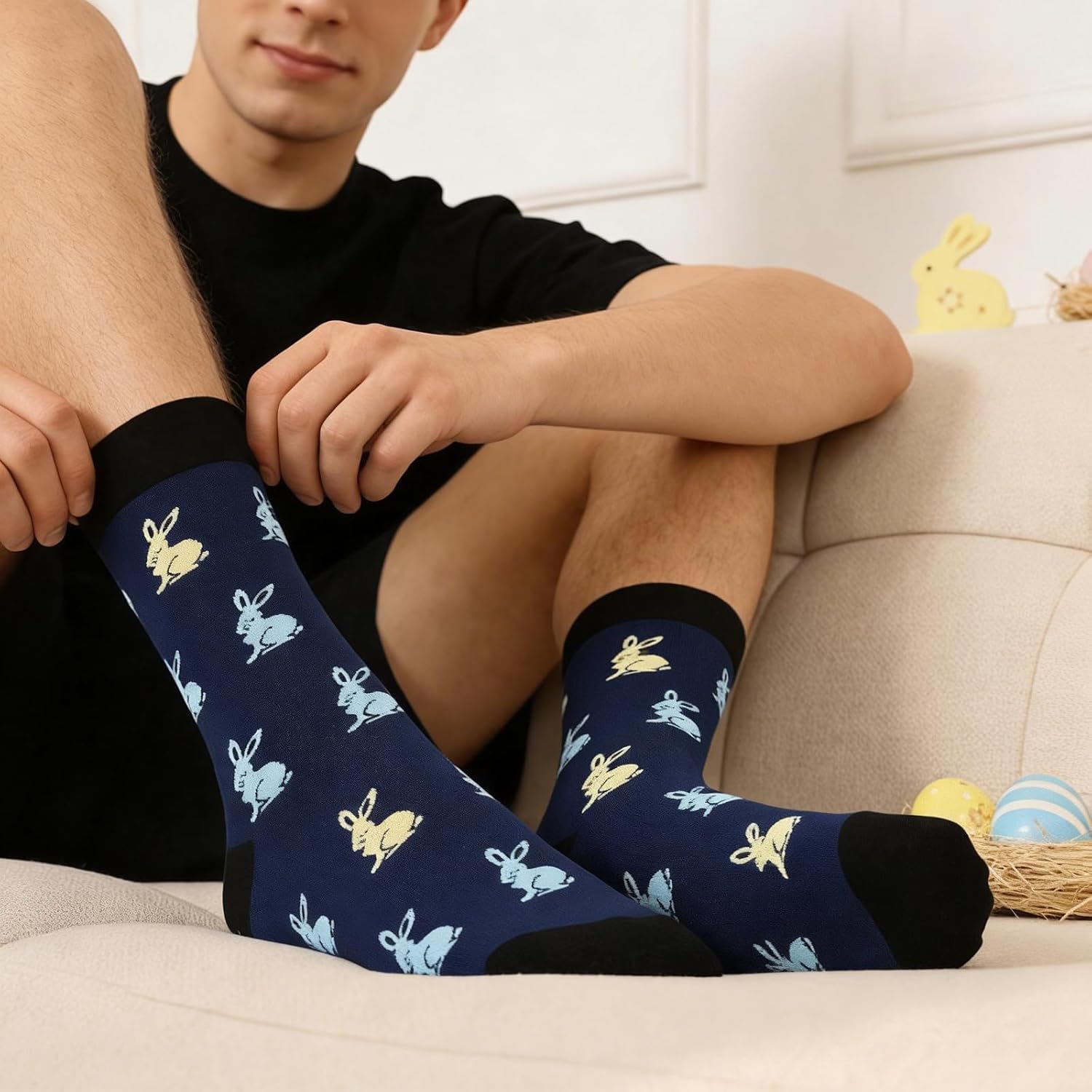 Happy Easter Eggs Bunny Socks for Men Women Teen Boys Kids- Easter Gifts Funny Novelty Crazy Silly Cool Fun Socks - Image 2