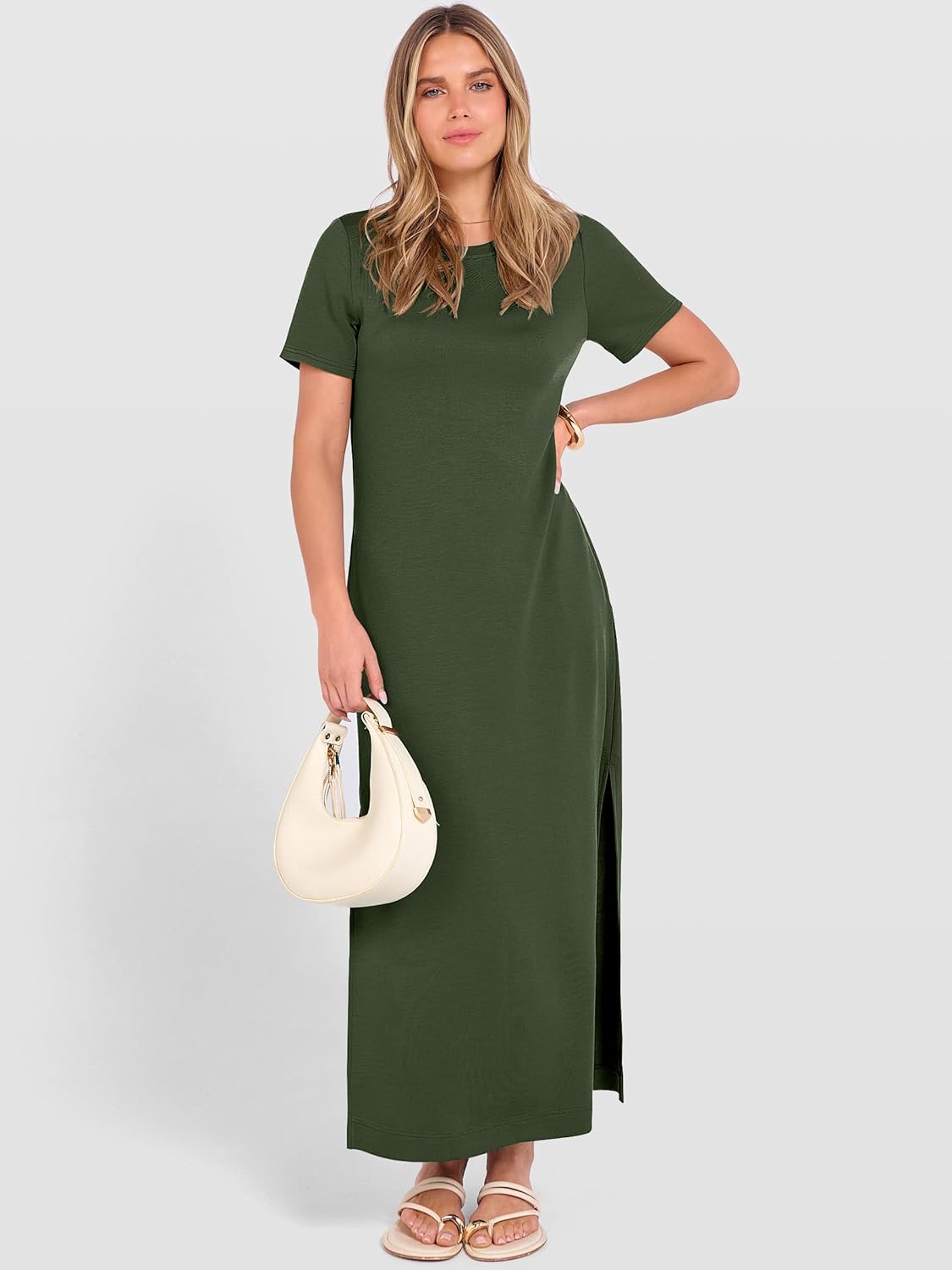 ANRABESS Womens Summer Casual Maxi Dress Short Sleeve Crewneck Split Wrinkle-Free Travel Long Sundress Beach Vacation Clothes - Image 4